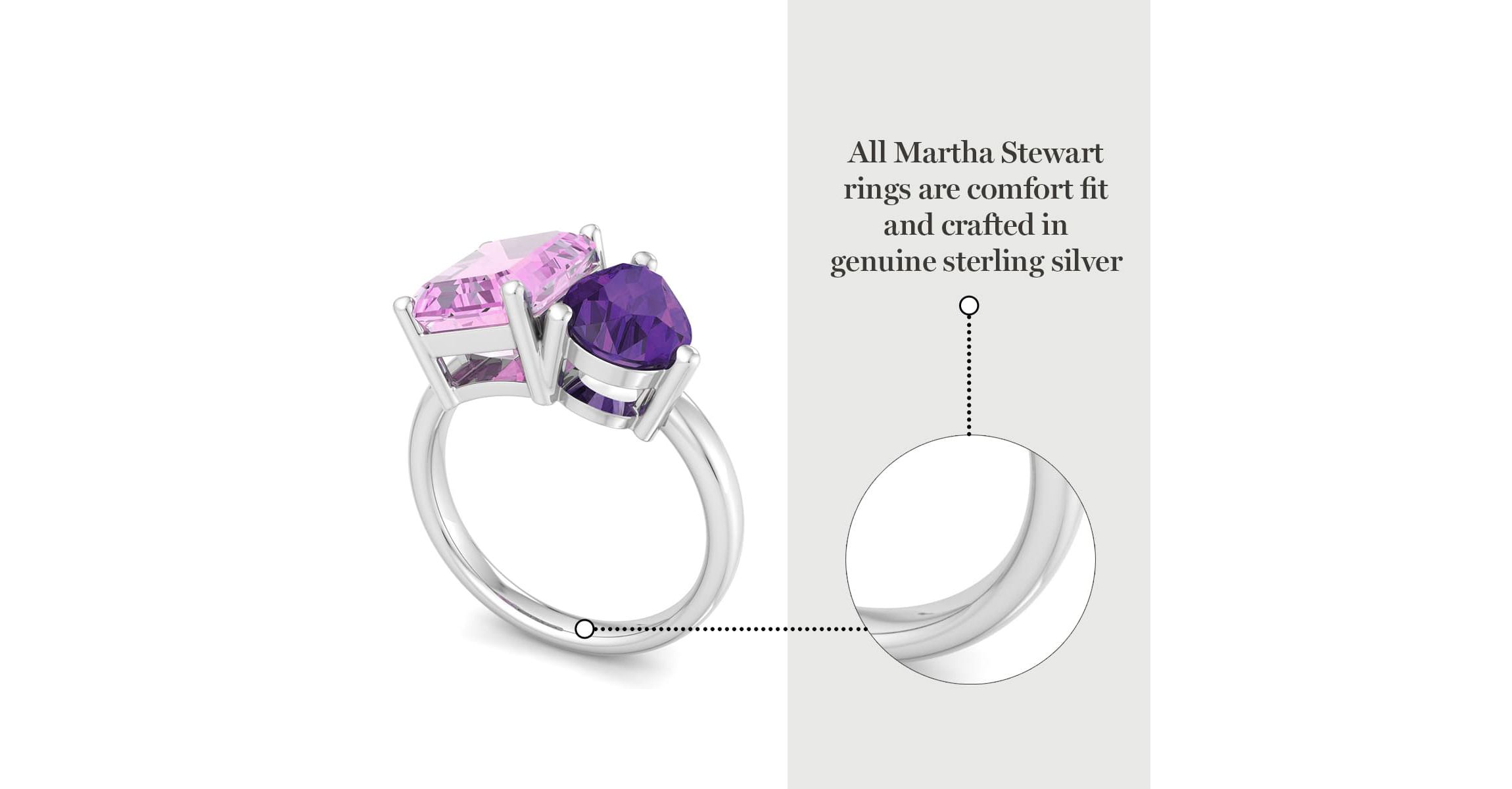 Lab Created Martha Stewart 4 3/4 Carat Pink Sapphire and Amethyst Two Stone Ring In Sterling Silver
