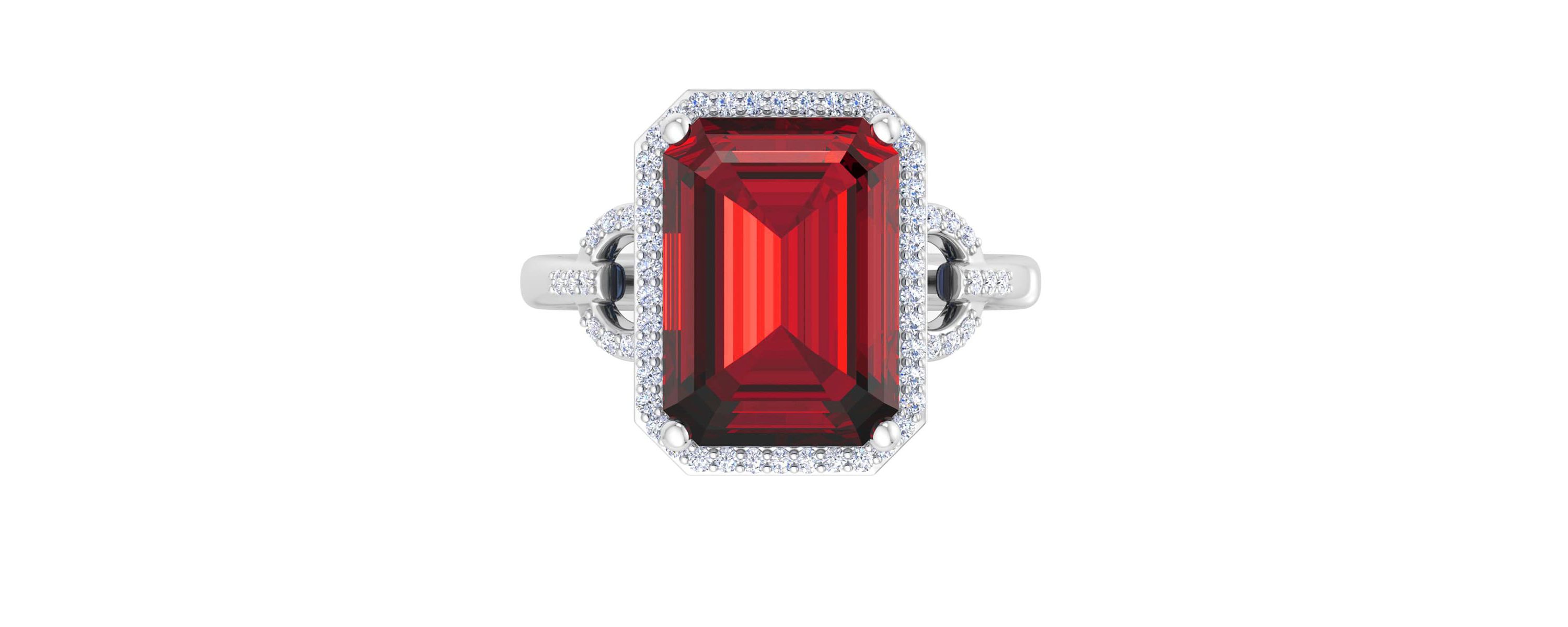 Lab Created Martha Stewart 7 1/3 Carat Emerald Cut Gemstone and Lab Grown Diamond Halo Ring In Sterling Silver