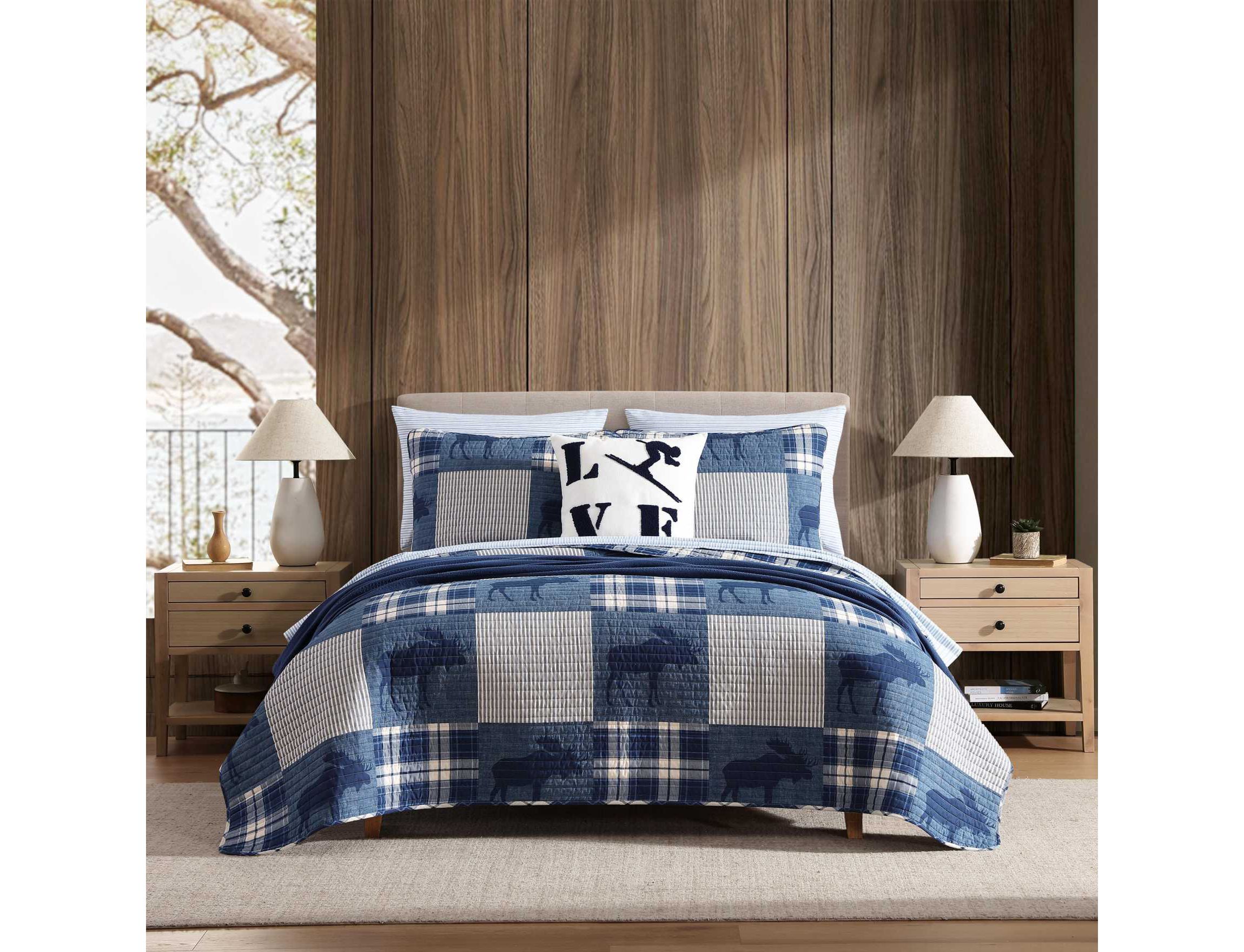 Moose Plaid Pinstripe Patchwork Cotton Quilt Set