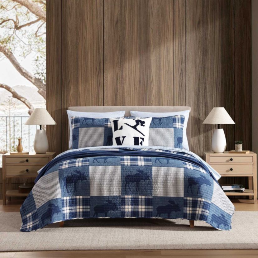 Moose Plaid Pinstripe Patchwork Cotton Quilt Set