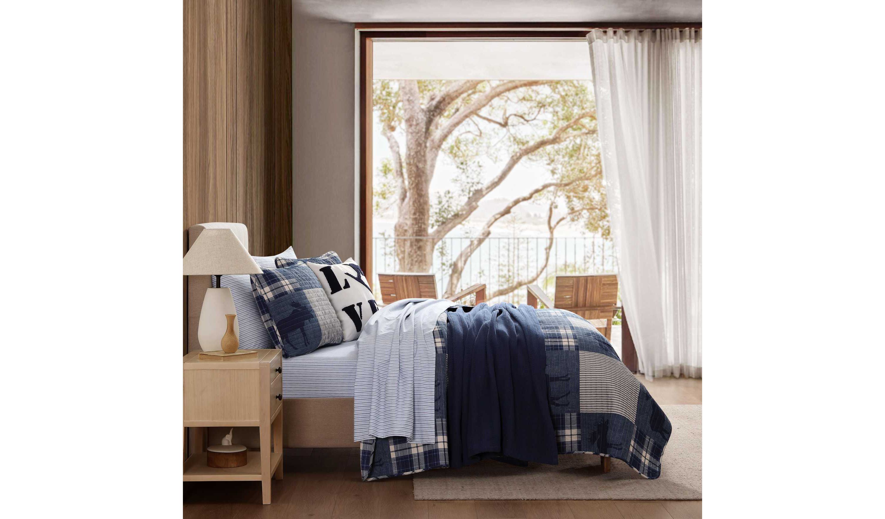 Moose Plaid Pinstripe Patchwork Cotton Quilt Set