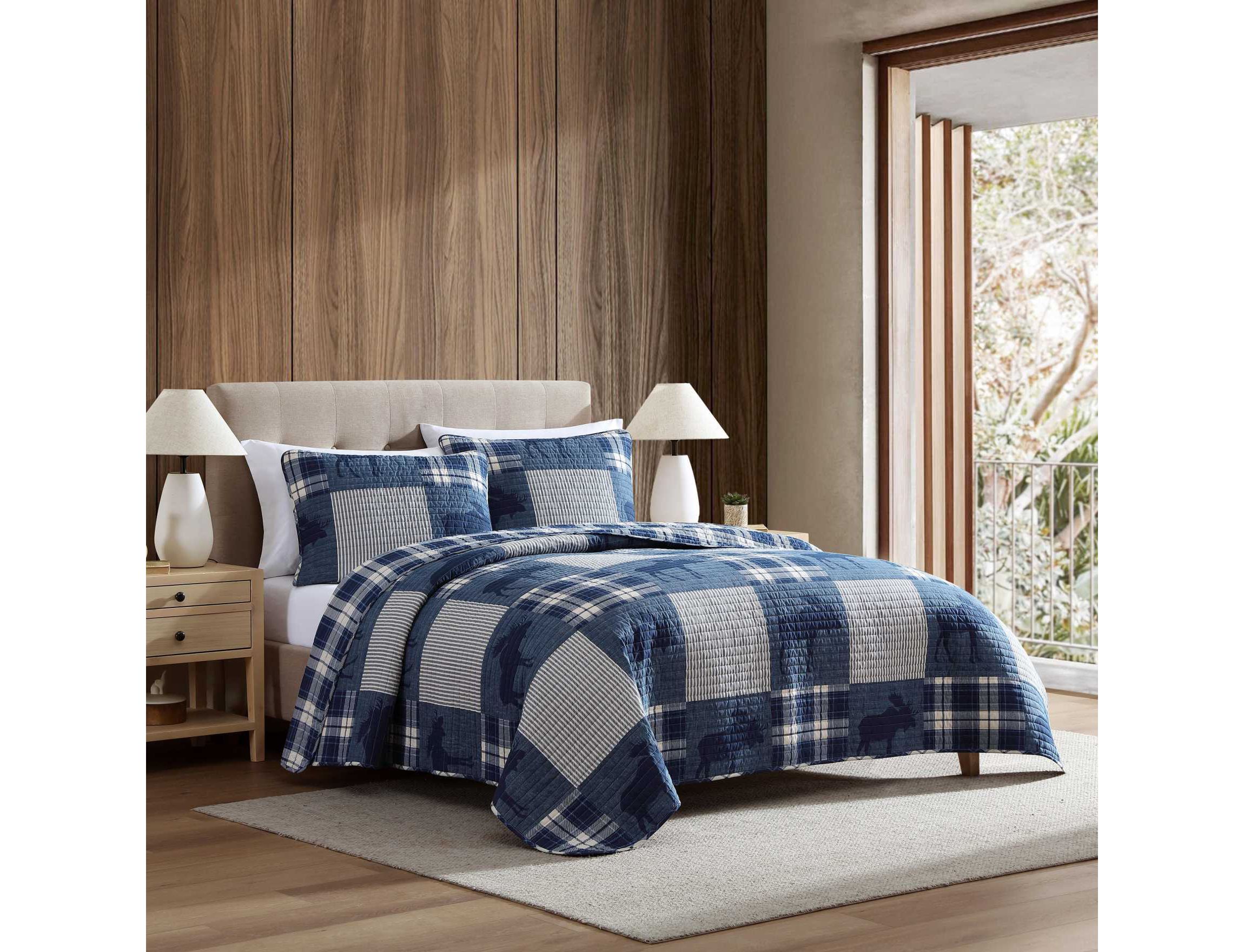 Moose Plaid Pinstripe Patchwork Cotton Quilt Set