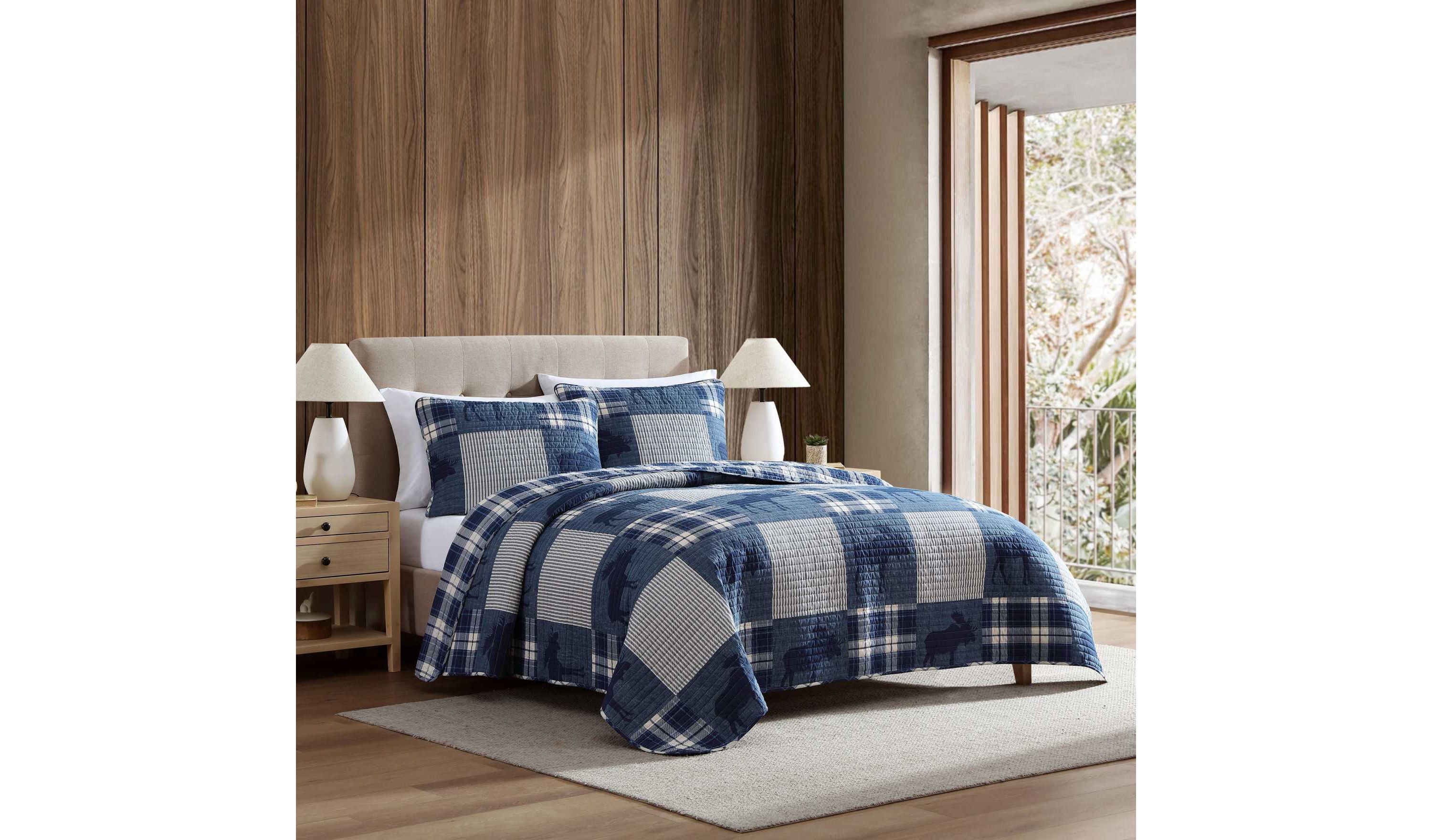 Moose Plaid Pinstripe Patchwork Cotton Quilt Set