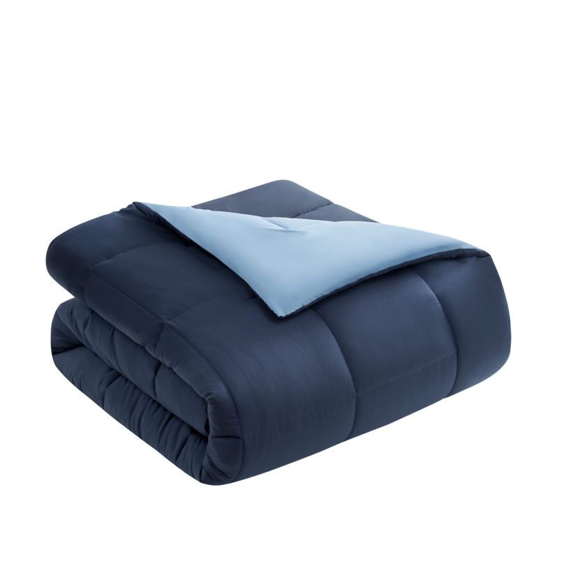 Solid Reversible Blue 5-7 Piece Soft Microfiber Comforter Set With Sheet Set