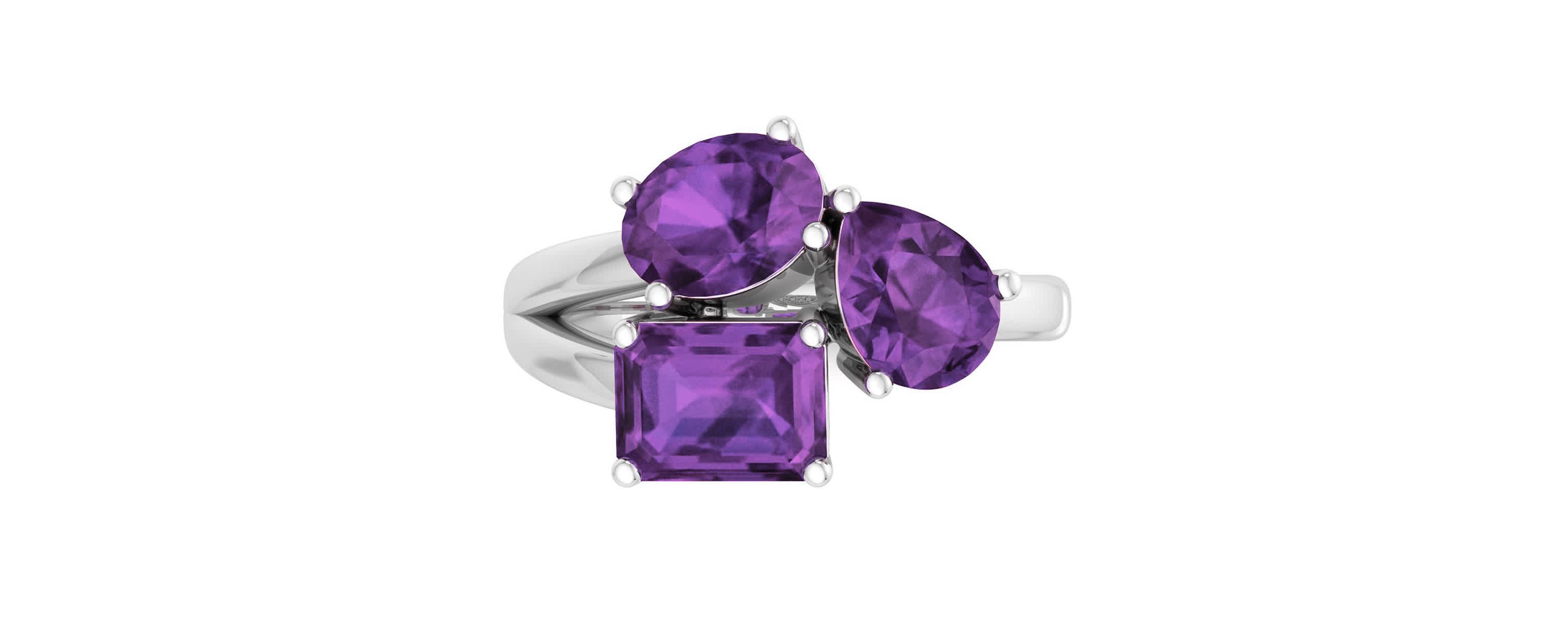Lab Created Martha Stewart 3 3/4 Carat Amethyst Three Stone Cluster Ring In Sterling Silver