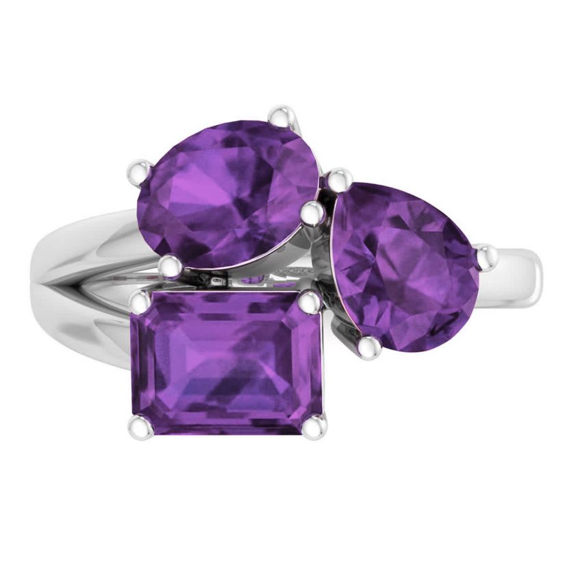 Lab Created Martha Stewart 3 3/4 Carat Amethyst Three Stone Cluster Ring In Sterling Silver