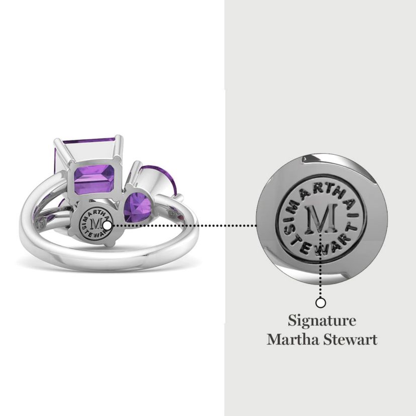 Lab Created Martha Stewart 3 3/4 Carat Amethyst Three Stone Cluster Ring In Sterling Silver