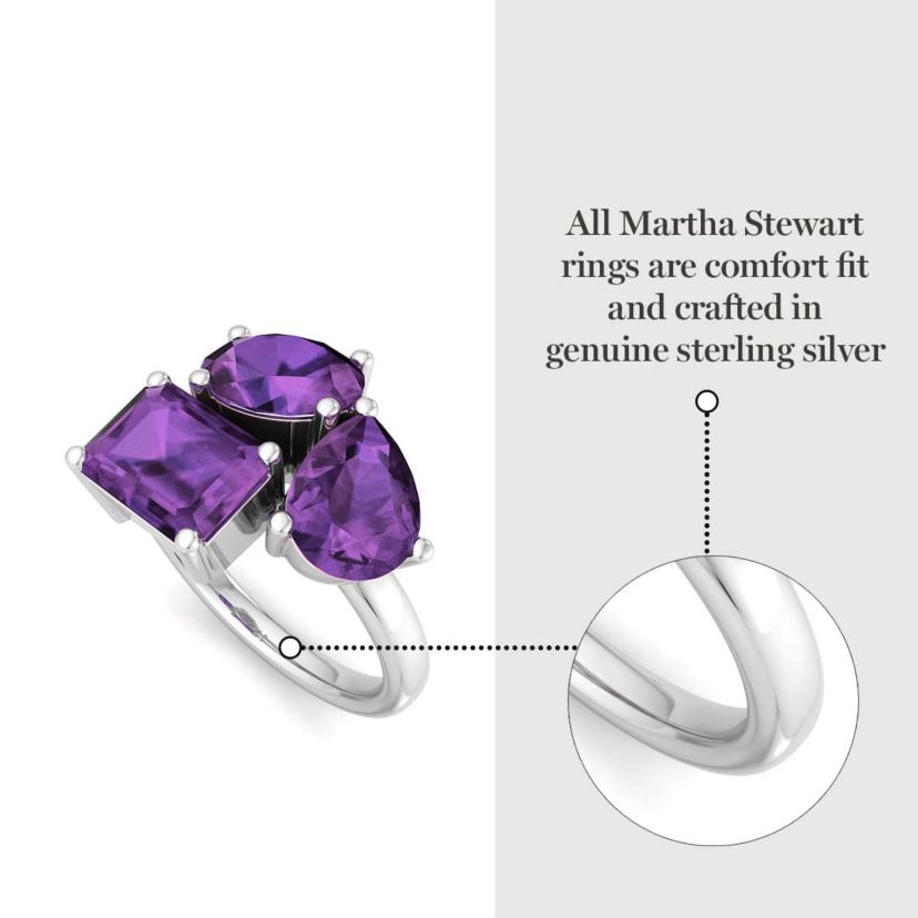 Lab Created Martha Stewart 3 3/4 Carat Amethyst Three Stone Cluster Ring In Sterling Silver