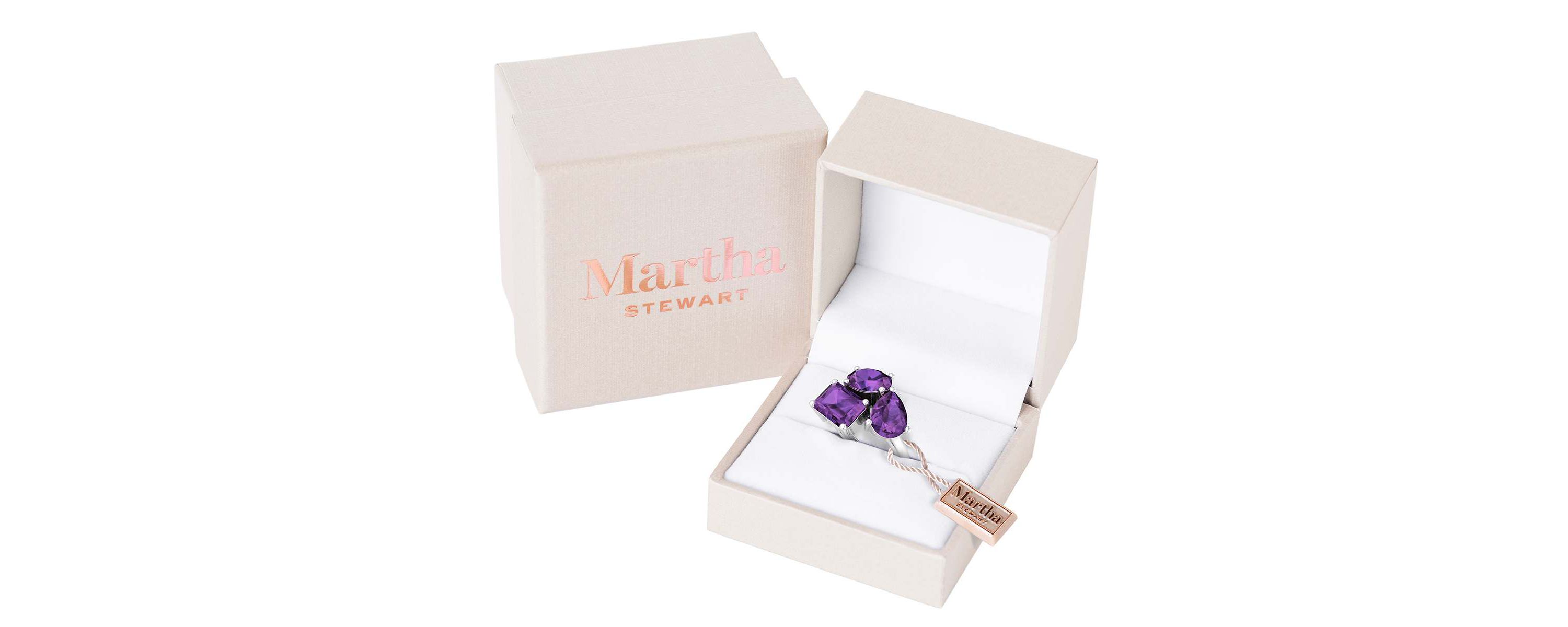 Lab Created Martha Stewart 3 3/4 Carat Amethyst Three Stone Cluster Ring In Sterling Silver