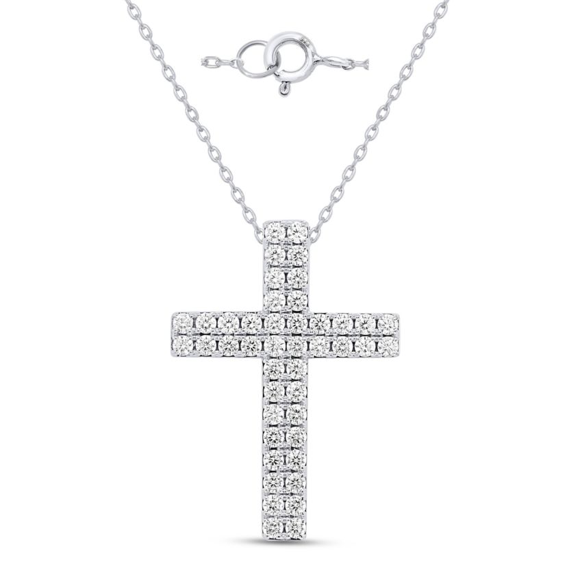 Lab Created 1CTW Lab Grown Diamond Cross Pendant In Sterling Silver