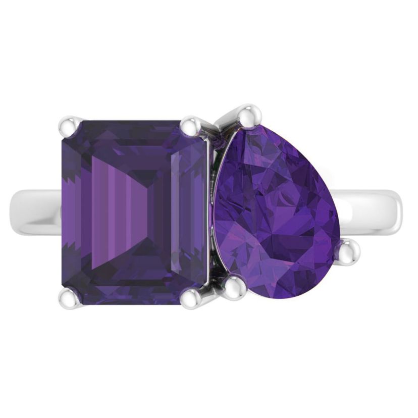 Lab Created Martha Stewart 4 3/4 Carat Amethyst Two Stone Ring In Sterling Silver