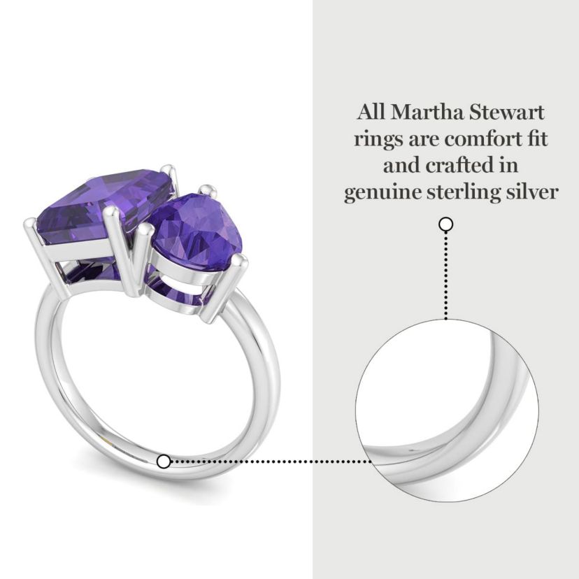 Lab Created Martha Stewart 4 3/4 Carat Amethyst Two Stone Ring In Sterling Silver