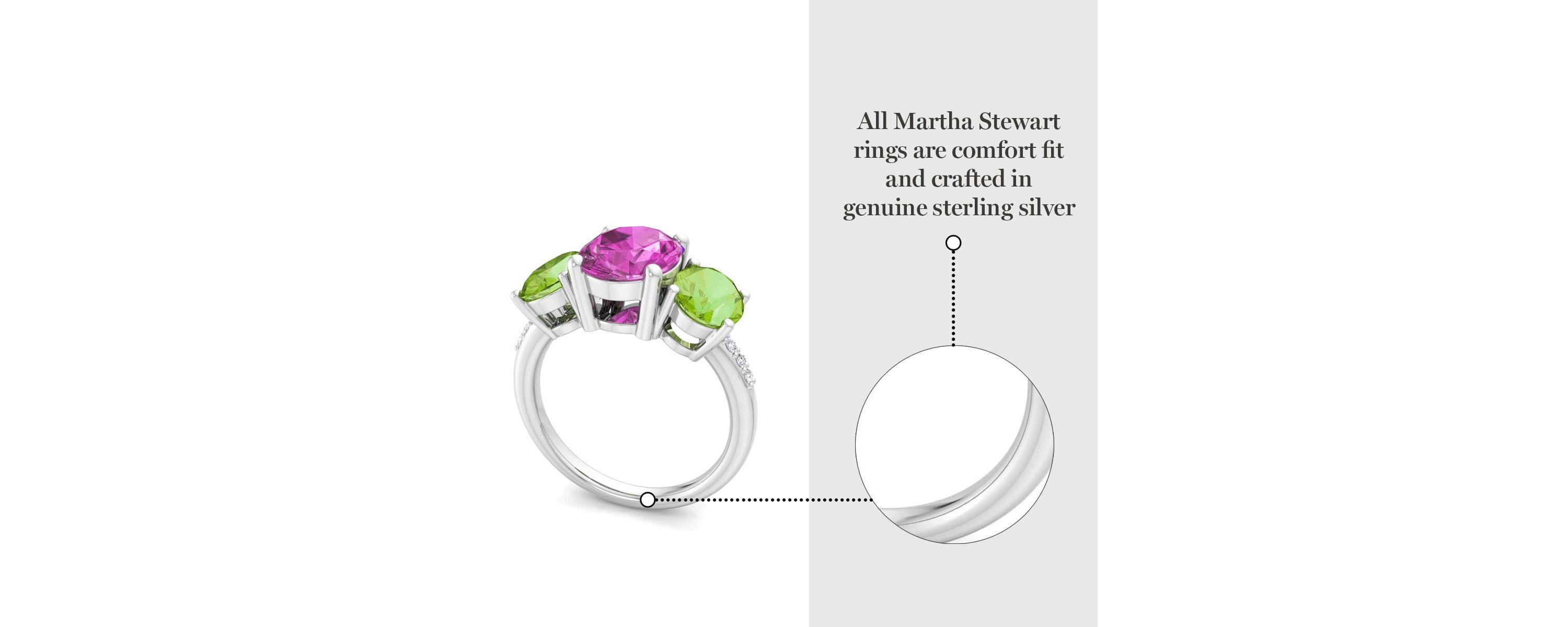 Lab Created Martha Stewart 5 Carat Oval Shape Pink Sapphire, Peridot and Lab Grown Diamond Three Stone Plus Ring In Sterling Silver