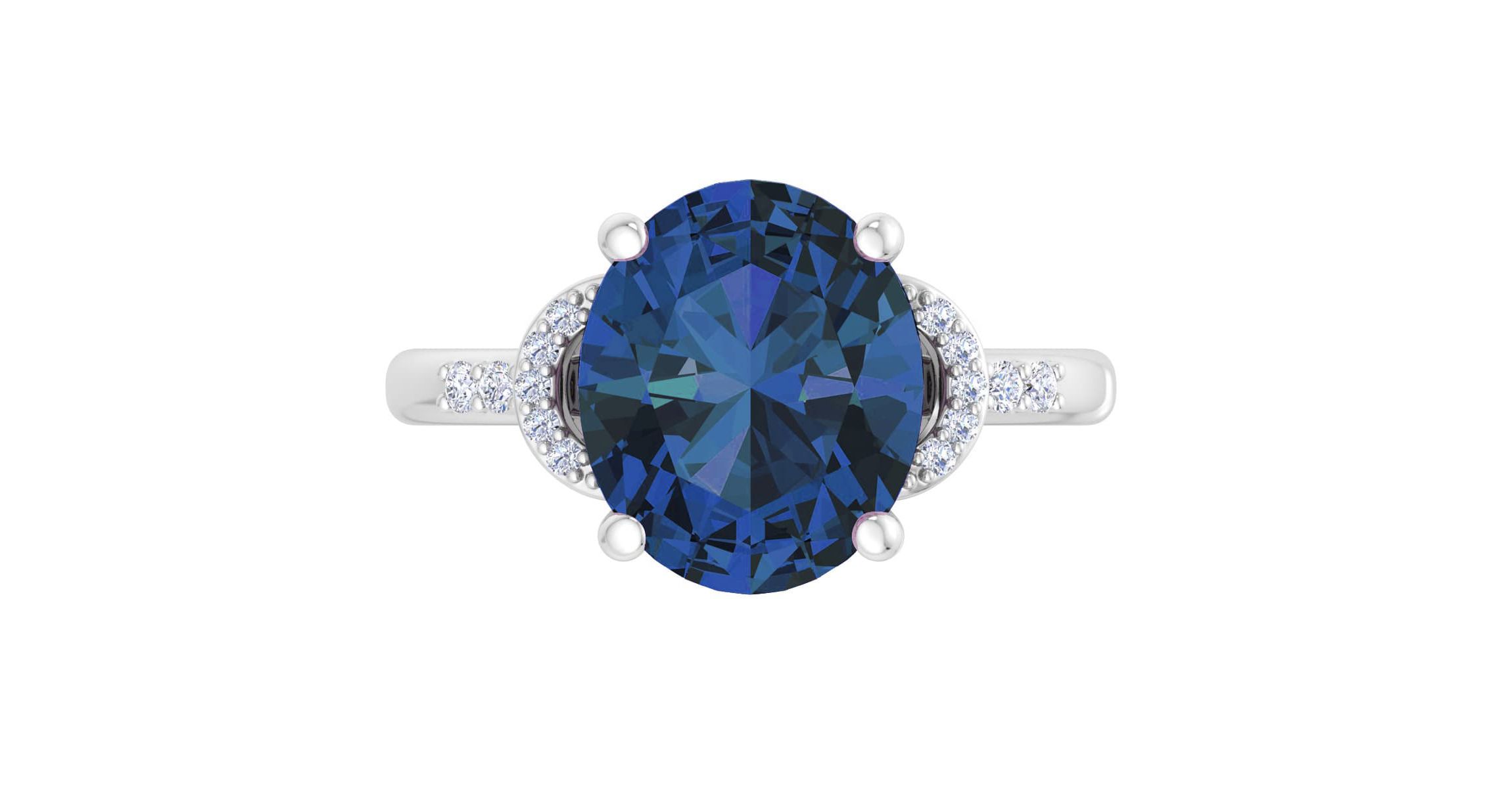 Lab Created Martha Stewart 4 1/2 Carat Oval Shape Gemstone and Lab Grown Diamond Ring In Sterling Silver
