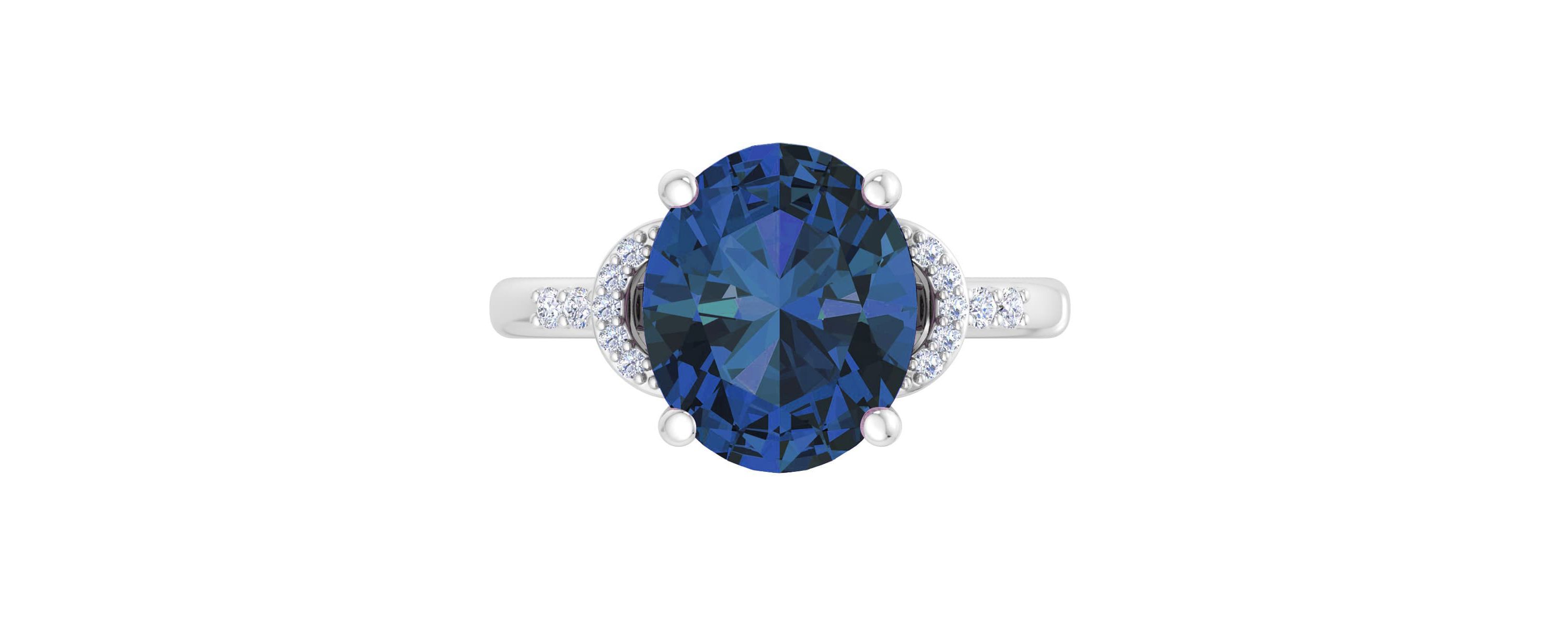 Lab Created Martha Stewart 4 1/2 Carat Oval Shape Gemstone and Lab Grown Diamond Ring In Sterling Silver