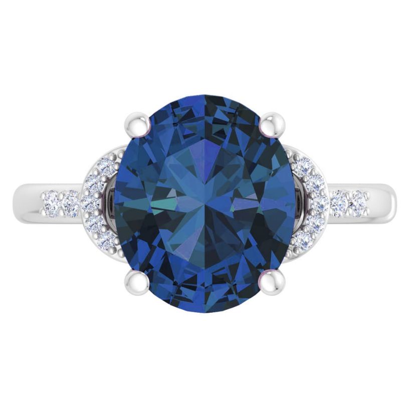Lab Created Martha Stewart 4 1/2 Carat Oval Shape Gemstone and Lab Grown Diamond Ring In Sterling Silver