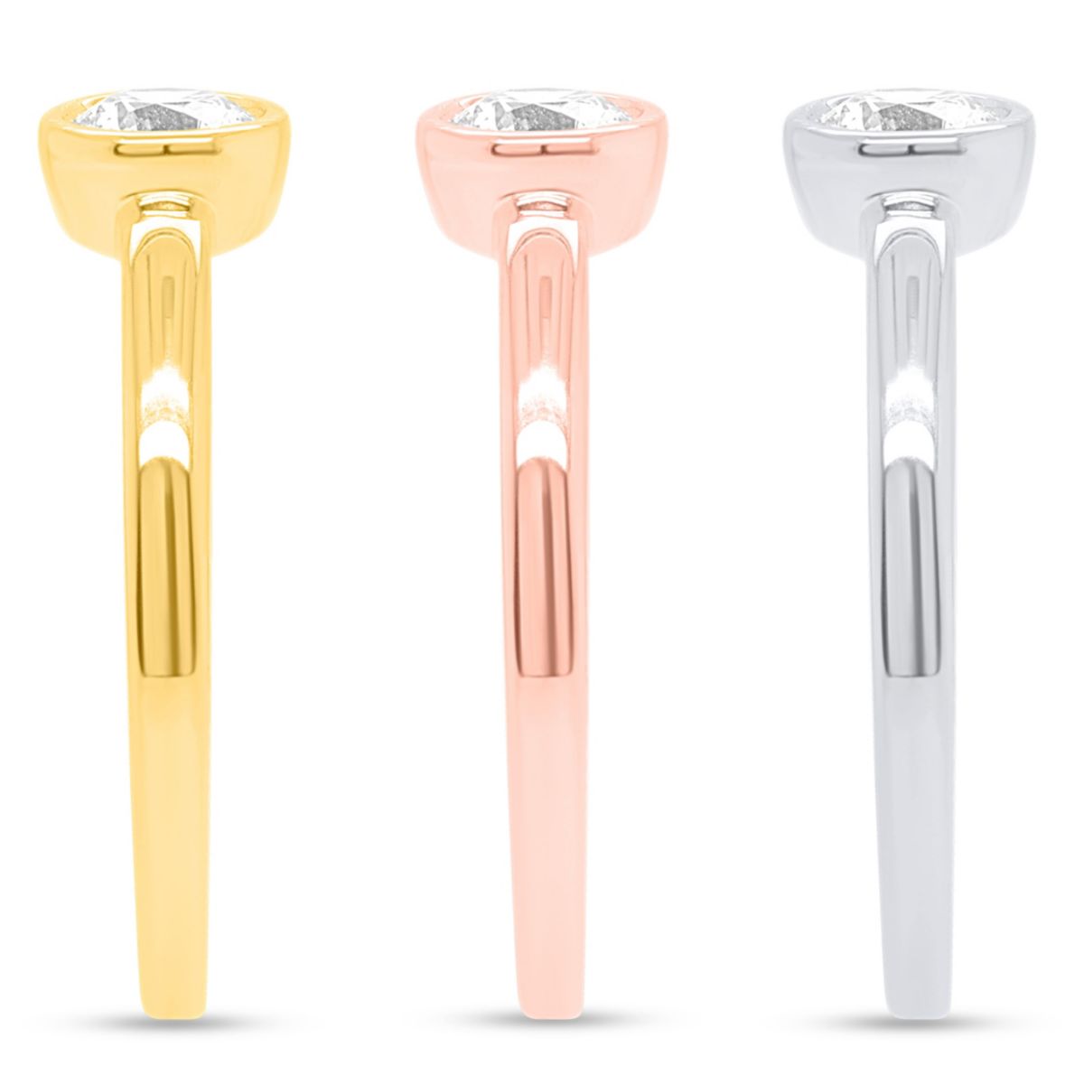 Lab Created 1CTW Lab Grown Diamond Set of Stack Rings in Three Tone Plated Sterling Silver