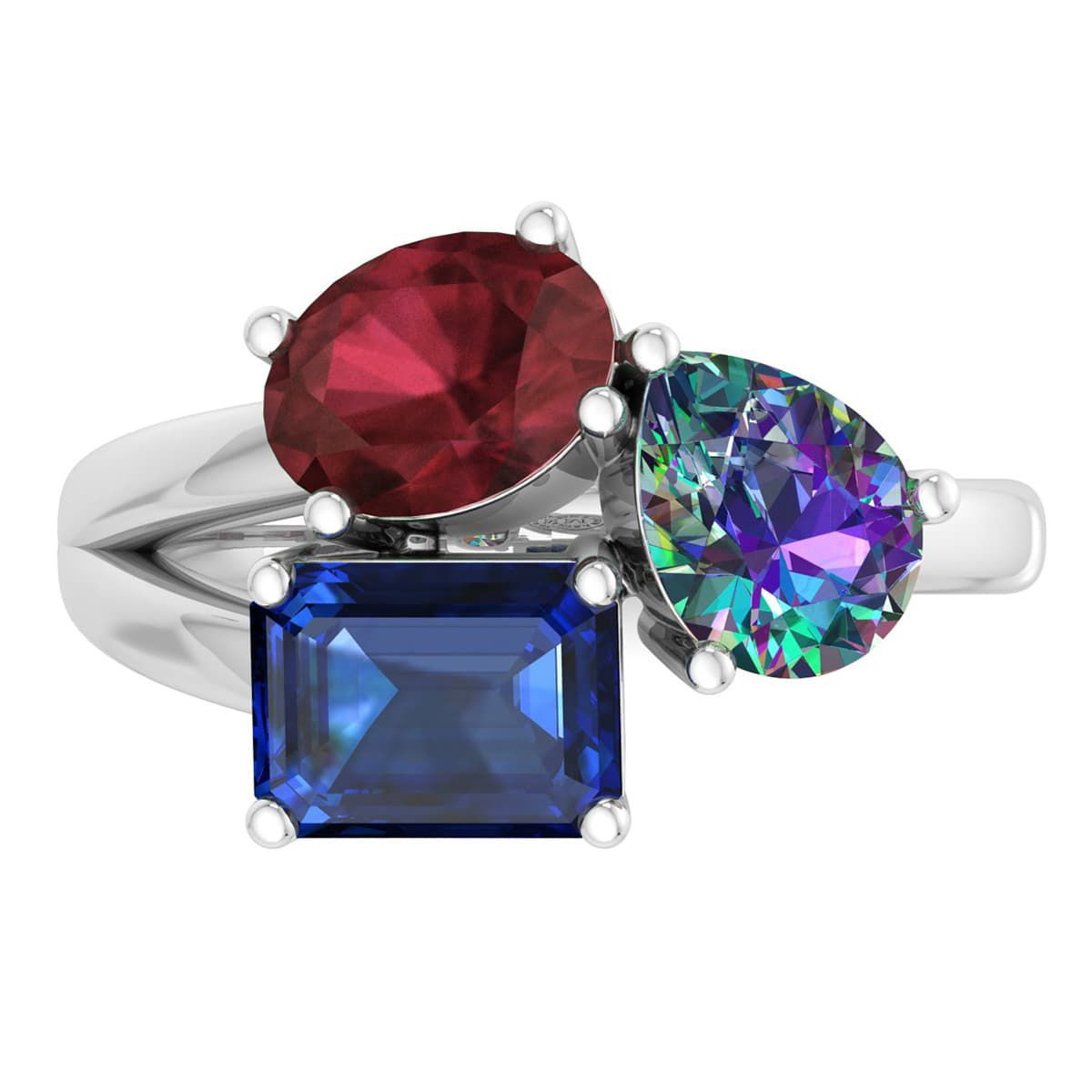 Lab Created Martha Stewart 3 3/4 Carat Garnet, Mystic Quartz and Sapphire Three Stone Cluster Ring In Sterling Silver
