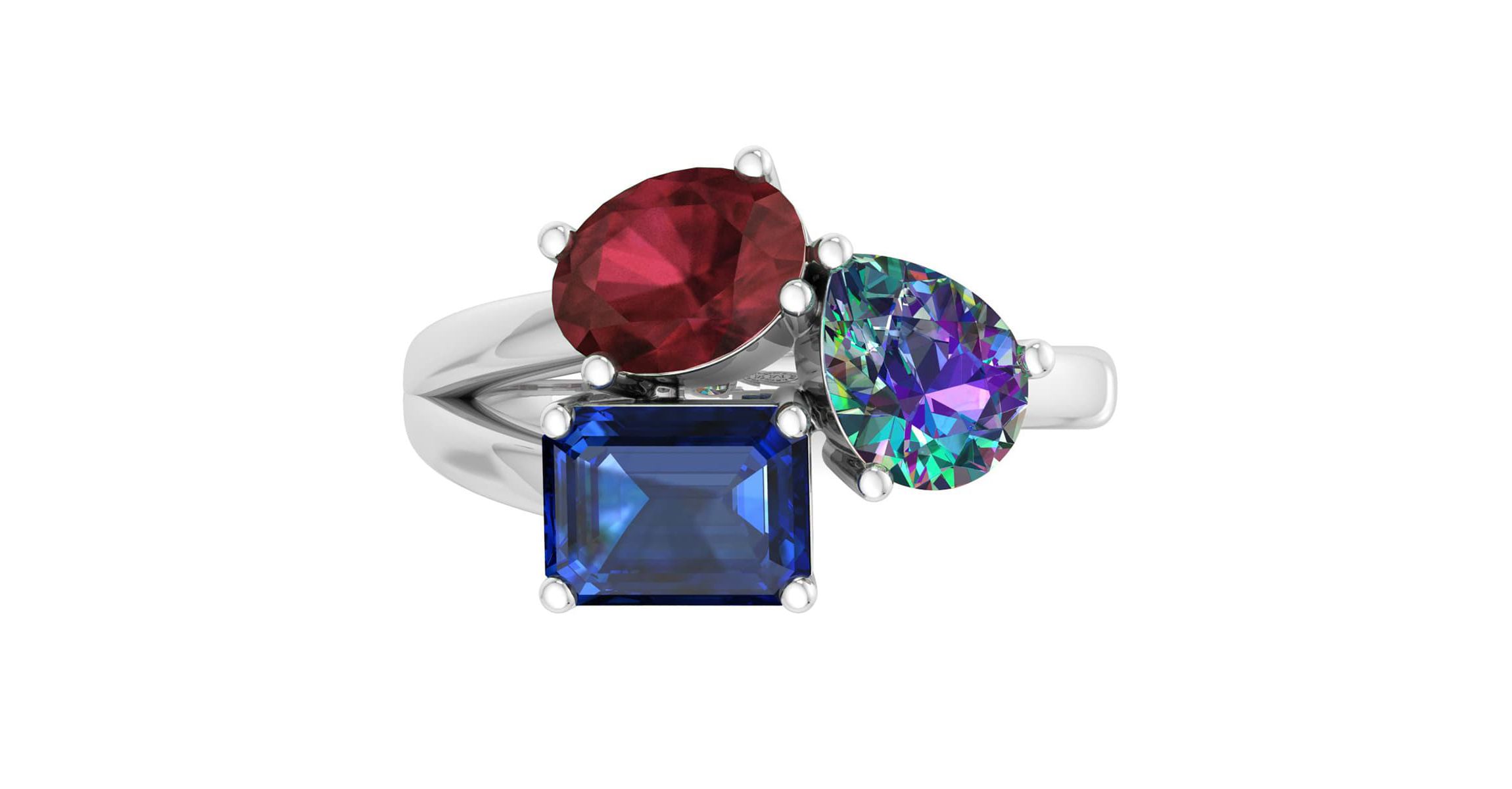 Lab Created Martha Stewart 3 3/4 Carat Garnet, Mystic Quartz and Sapphire Three Stone Cluster Ring In Sterling Silver