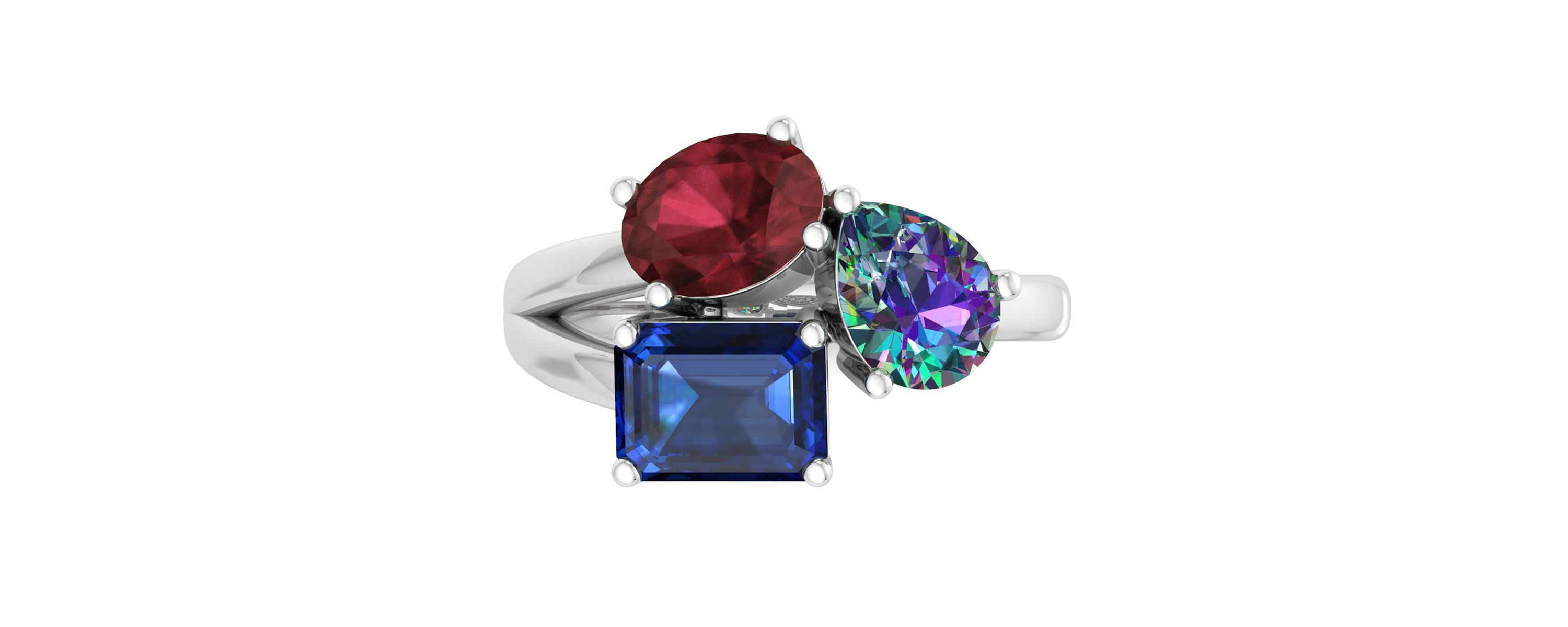 Lab Created Martha Stewart 3 3/4 Carat Garnet, Mystic Quartz and Sapphire Three Stone Cluster Ring In Sterling Silver