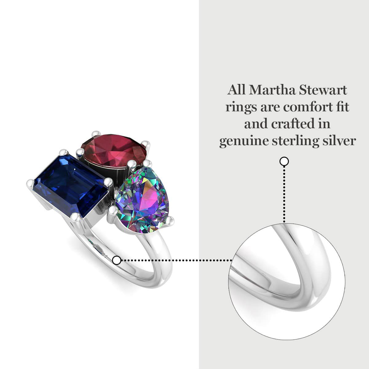 Lab Created Martha Stewart 3 3/4 Carat Garnet, Mystic Quartz and Sapphire Three Stone Cluster Ring In Sterling Silver