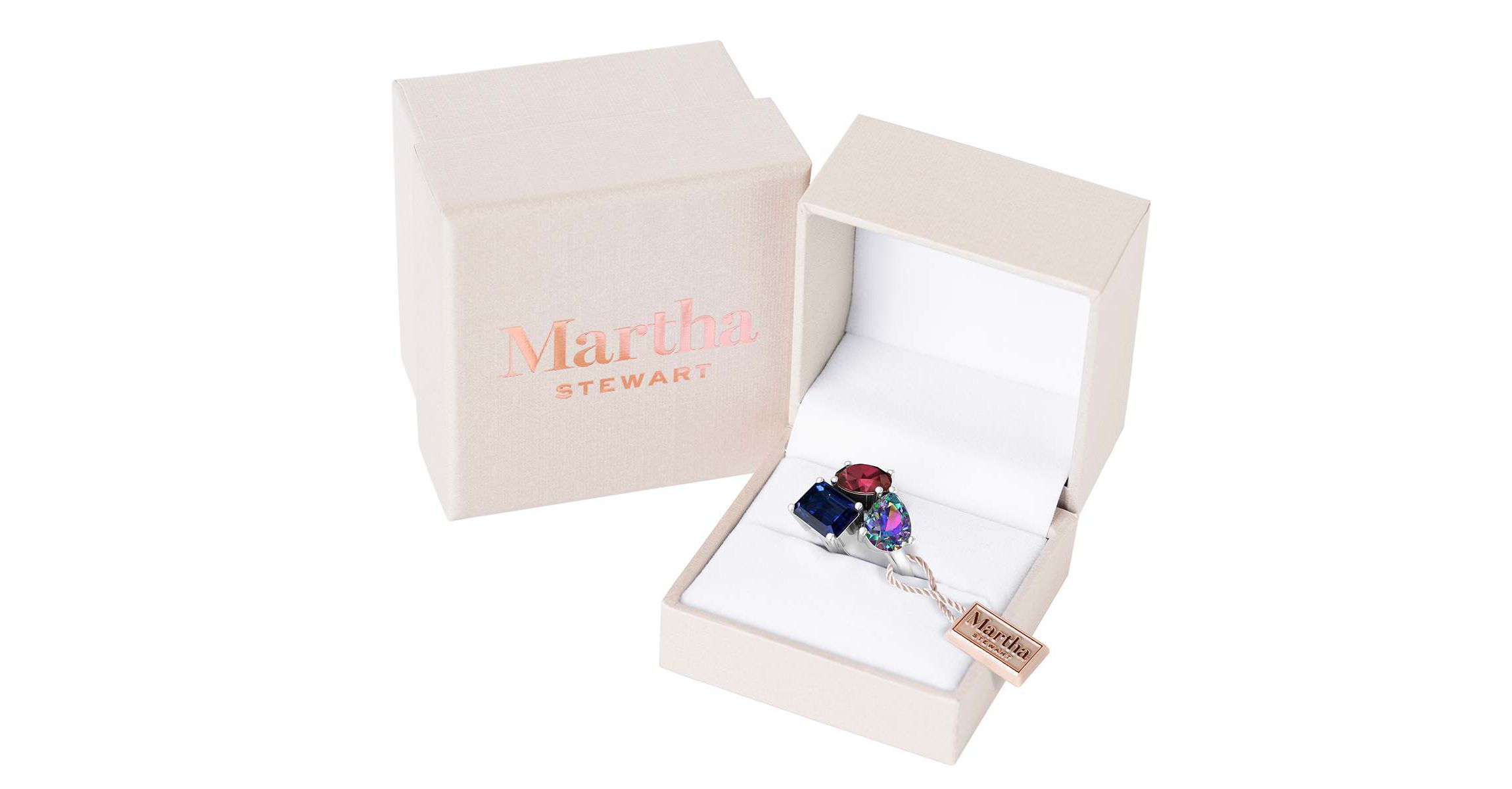 Lab Created Martha Stewart 3 3/4 Carat Garnet, Mystic Quartz and Sapphire Three Stone Cluster Ring In Sterling Silver