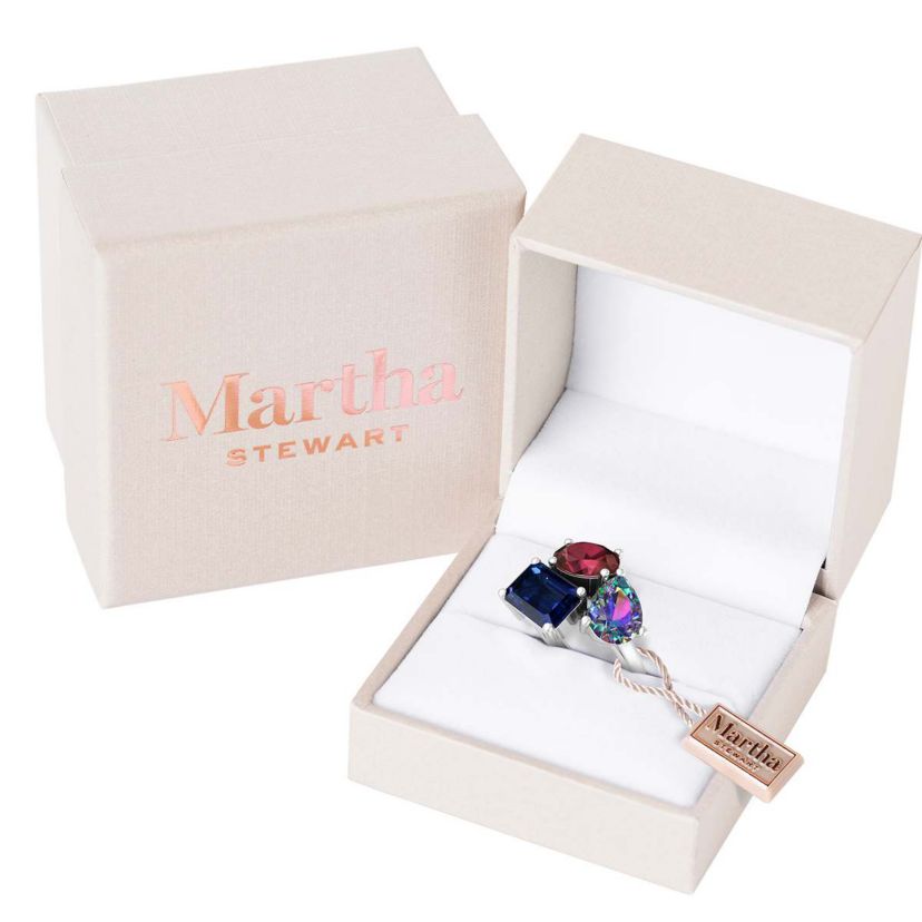 Lab Created Martha Stewart 3 3/4 Carat Garnet, Mystic Quartz and Sapphire Three Stone Cluster Ring In Sterling Silver