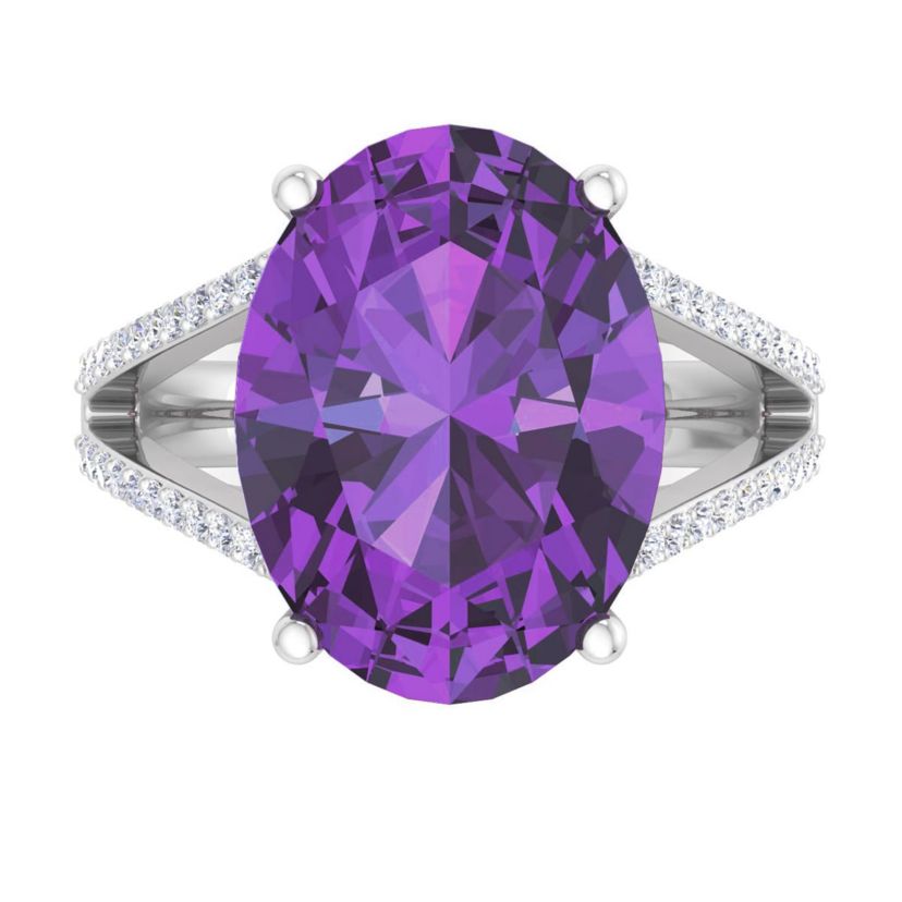 Lab Created Martha Stewart 10 1/4 Carat Oval Shape Gemstone and Lab Grown Diamond Ring In Sterling Silver