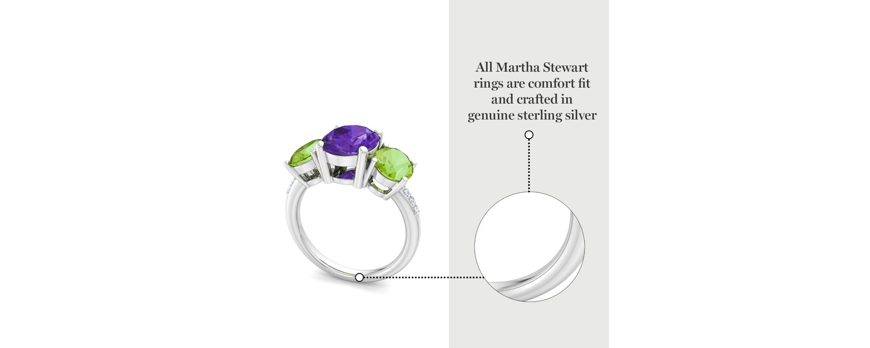 Lab Created Martha Stewart 5 Carat Oval Shape Amethyst, Peridot and Lab Grown Diamond Three Stone Plus Ring In Sterling Silver
