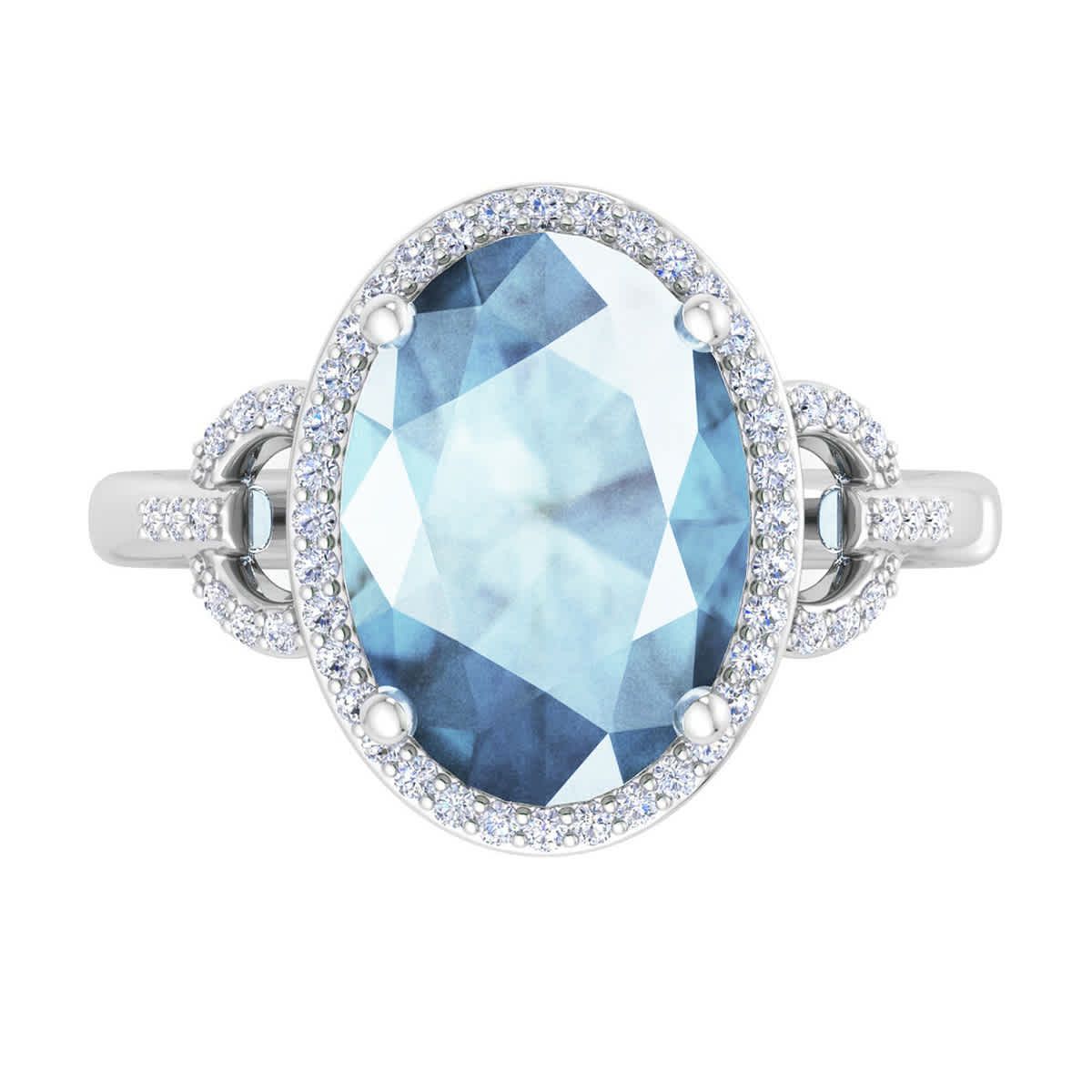 Lab Created Martha Stewart 6 3/4 Carat Oval Shape Gemstone and Lab Grown Diamond Halo Ring In Sterling Silver