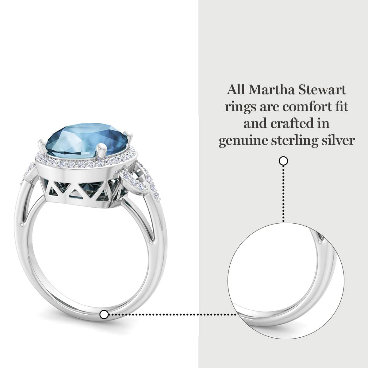 Lab Created Martha Stewart 6 3/4 Carat Oval Shape Gemstone and Lab Grown Diamond Halo Ring In Sterling Silver