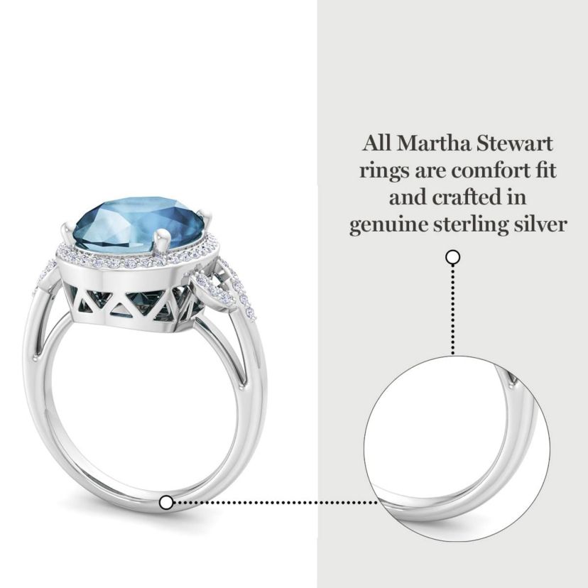Lab Created Martha Stewart 6 3/4 Carat Oval Shape Gemstone and Lab Grown Diamond Halo Ring In Sterling Silver