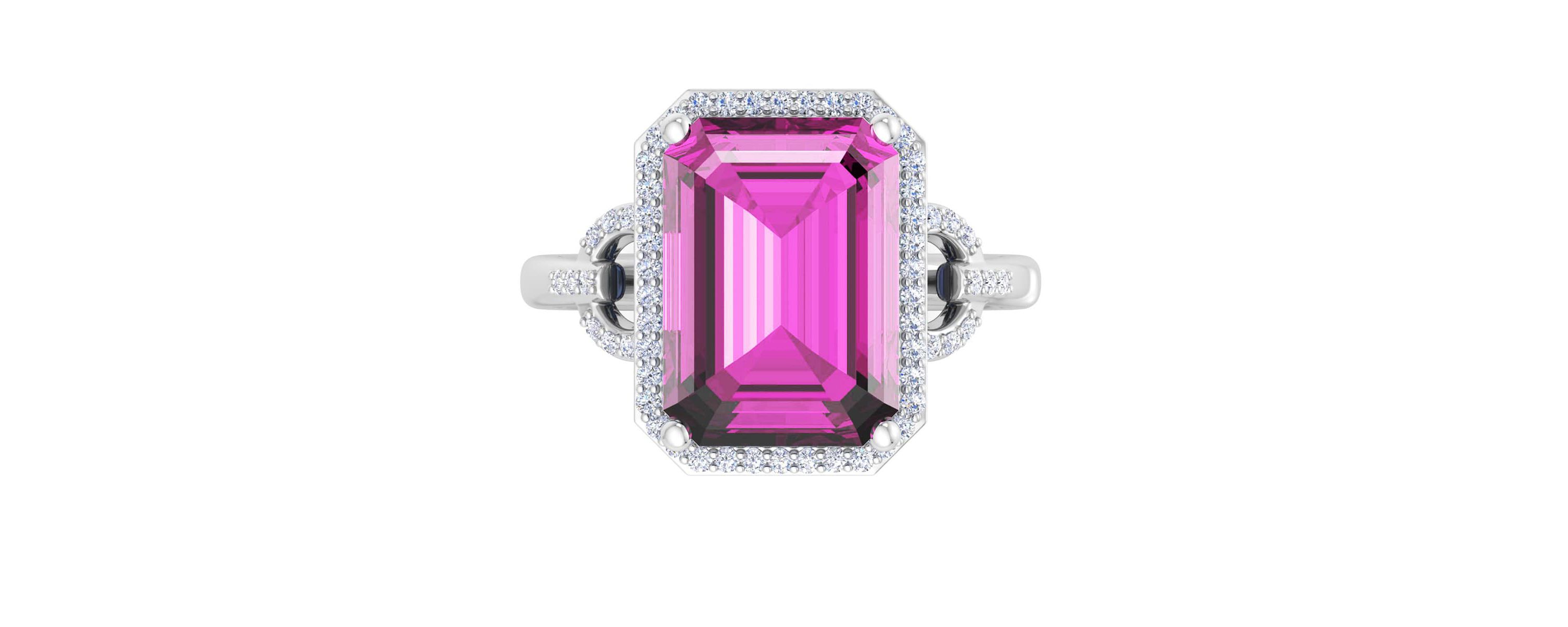 Lab Created Martha Stewart 7 1/3 Carat Emerald Cut Gemstone and Lab Grown Diamond Halo Ring In Sterling Silver