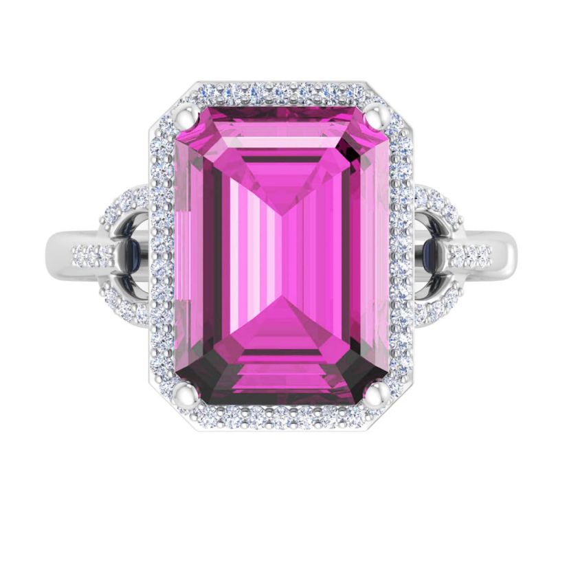 Lab Created Martha Stewart 7 1/3 Carat Emerald Cut Gemstone and Lab Grown Diamond Halo Ring In Sterling Silver