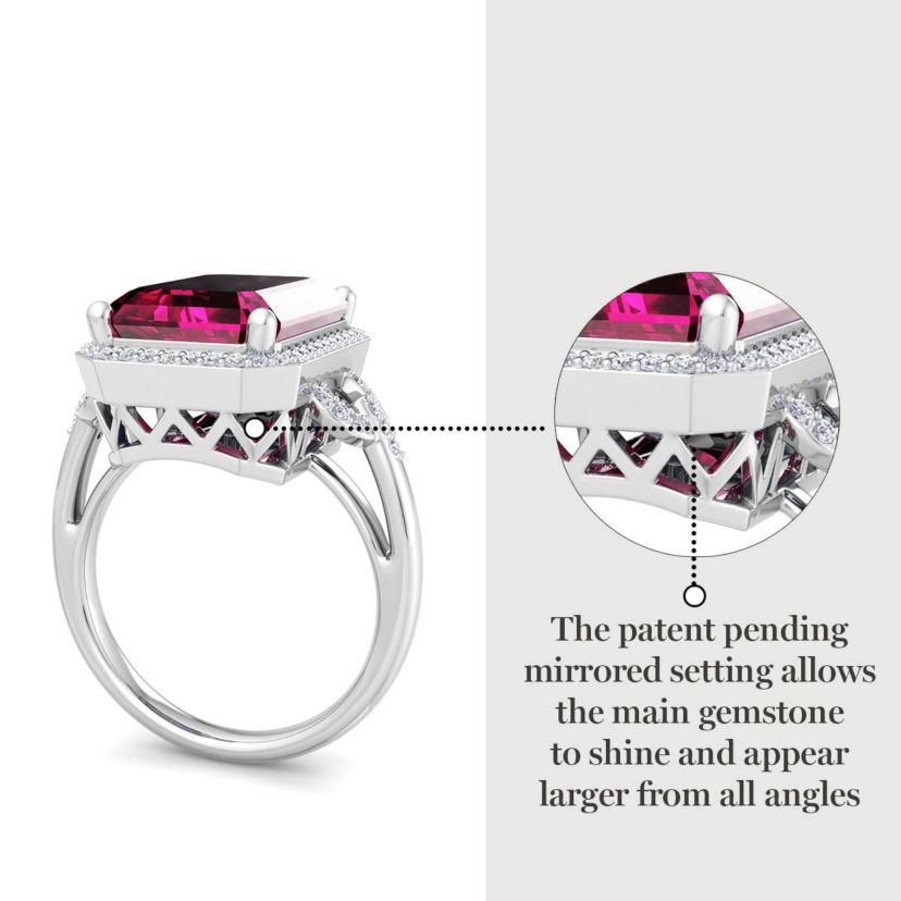 Lab Created Martha Stewart 7 1/3 Carat Emerald Cut Gemstone and Lab Grown Diamond Halo Ring In Sterling Silver
