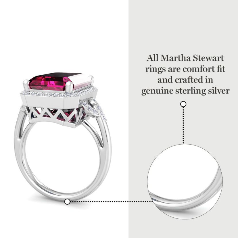 Lab Created Martha Stewart 7 1/3 Carat Emerald Cut Gemstone and Lab Grown Diamond Halo Ring In Sterling Silver