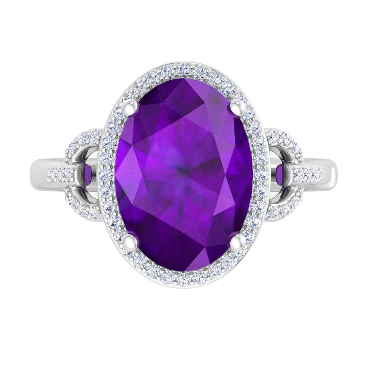 Lab Created Martha Stewart 6 3/4 Carat Oval Shape Gemstone and Lab Grown Diamond Halo Ring In Sterling Silver