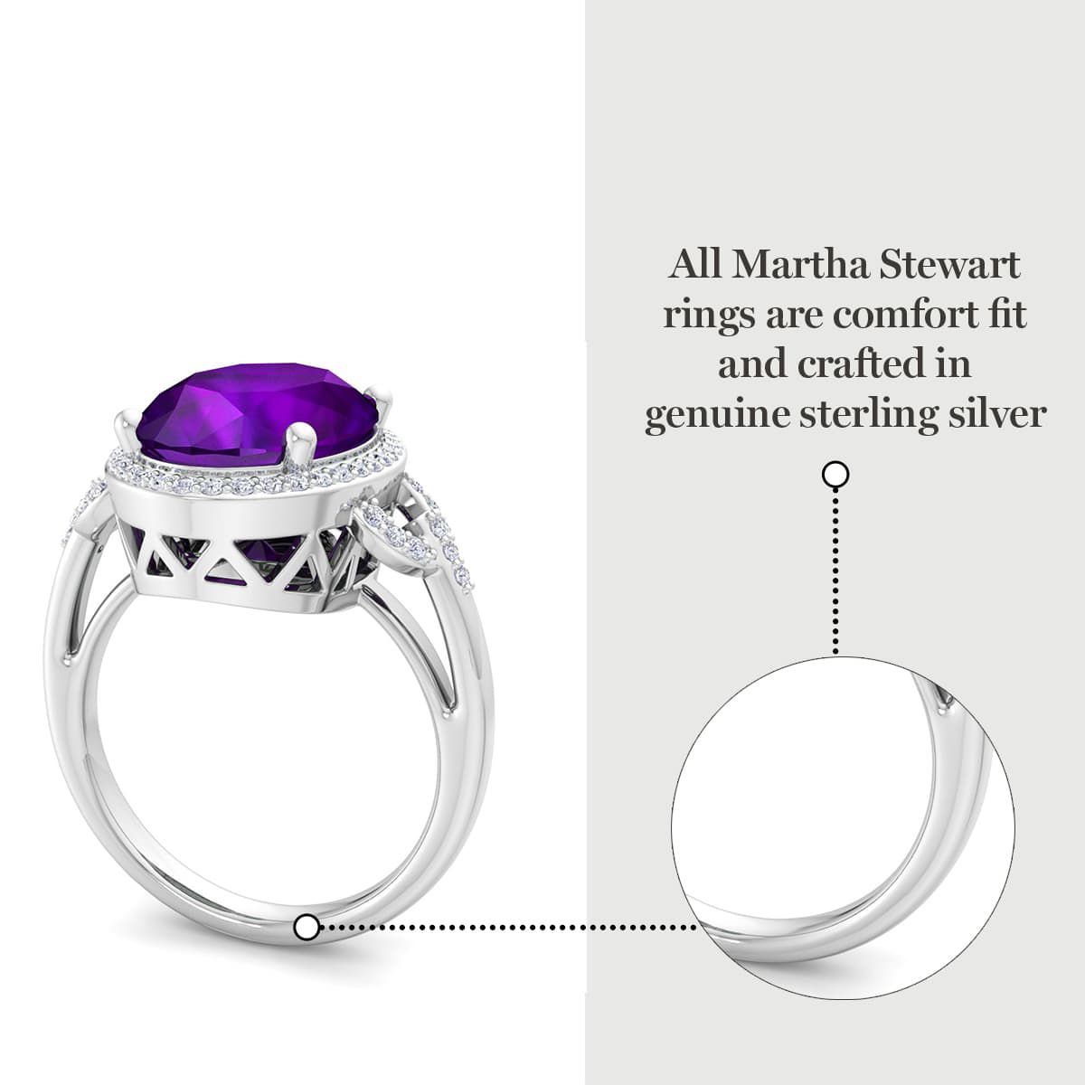 Lab Created Martha Stewart 6 3/4 Carat Oval Shape Gemstone and Lab Grown Diamond Halo Ring In Sterling Silver