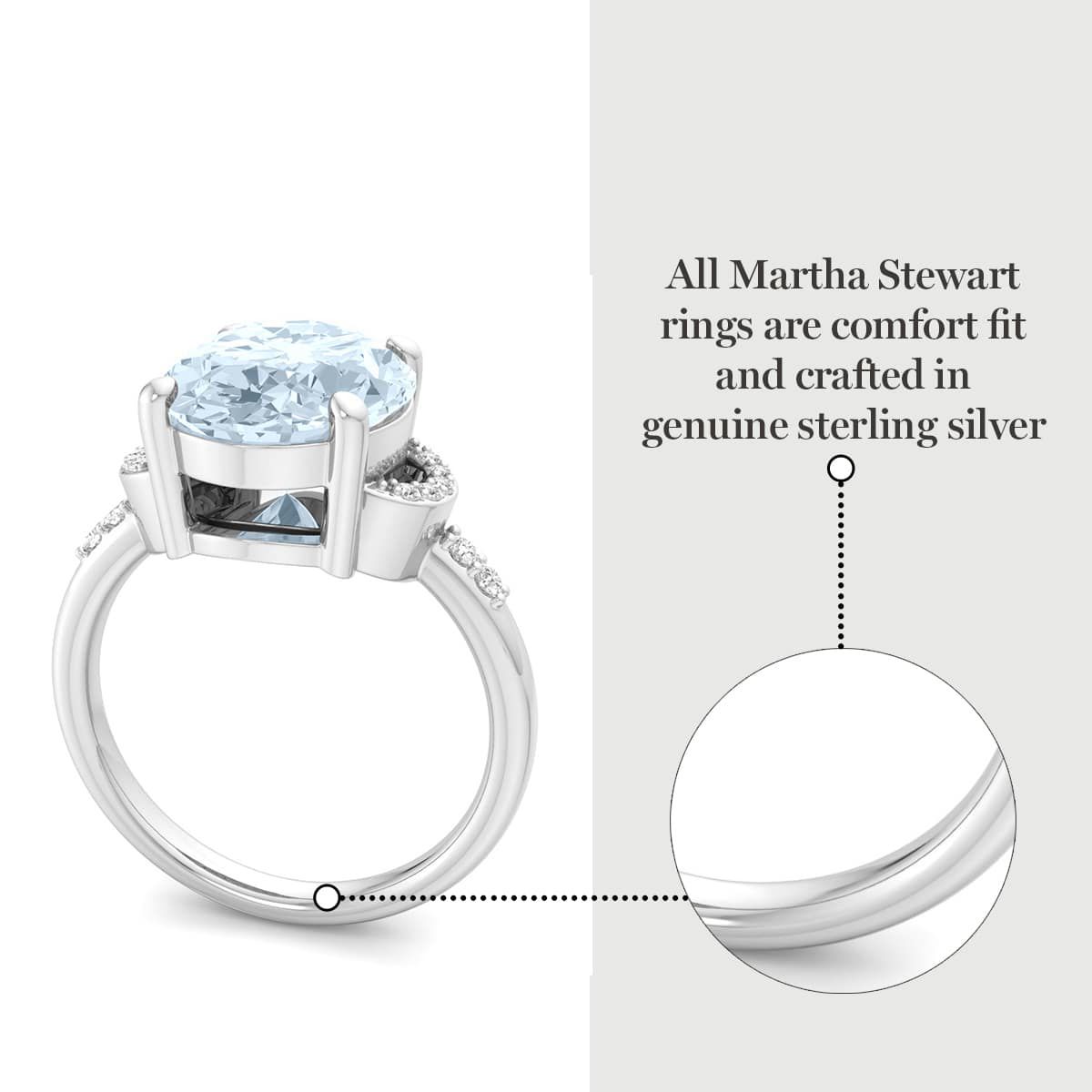 Lab Created Martha Stewart 4 1/2 Carat Oval Shape Gemstone and Lab Grown Diamond Ring In Sterling Silver