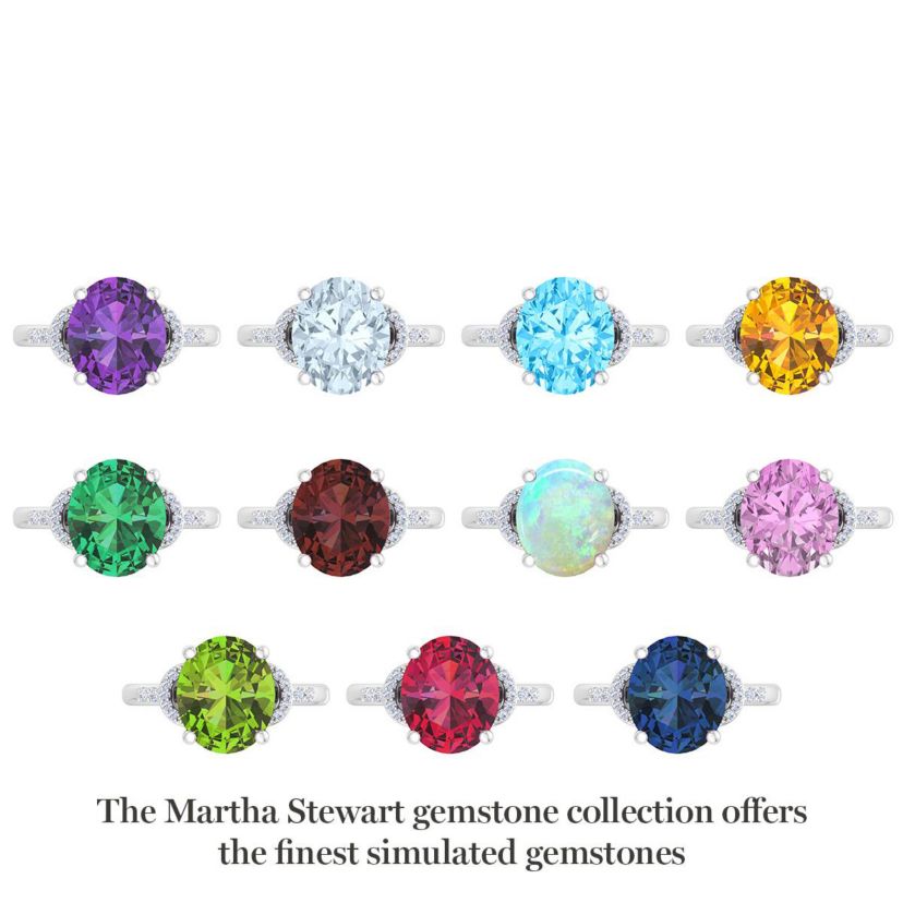 Lab Created Martha Stewart 4 1/2 Carat Oval Shape Gemstone and Lab Grown Diamond Ring In Sterling Silver