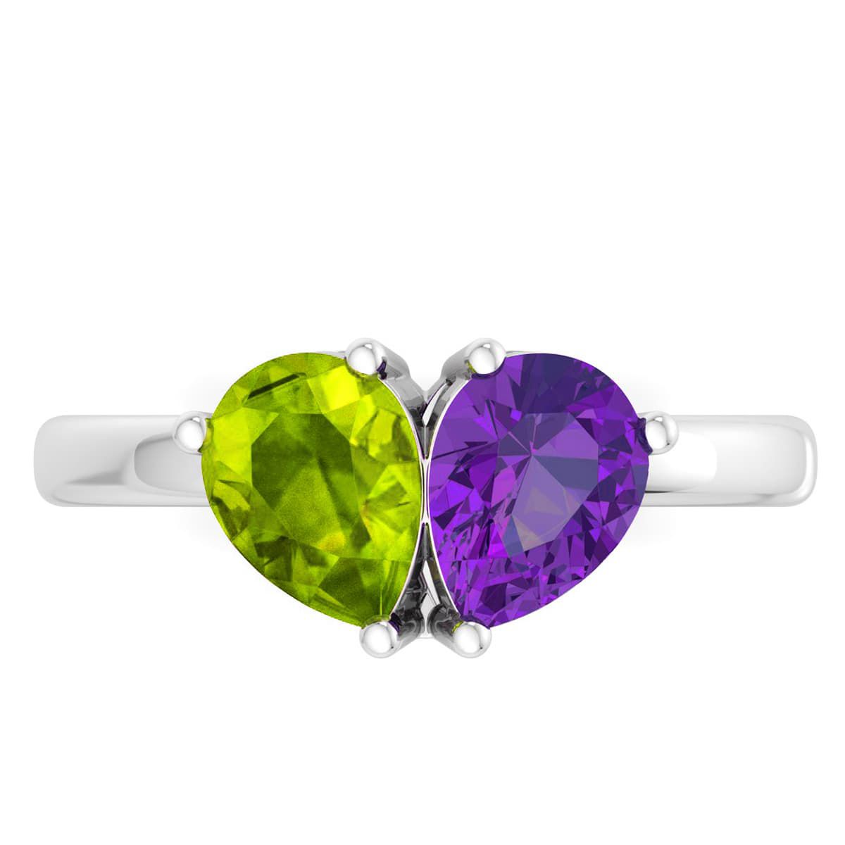 Lab Created Martha Stewart 2 Carat Peridot and Amethyst Two Stone Ring In Sterling Silver