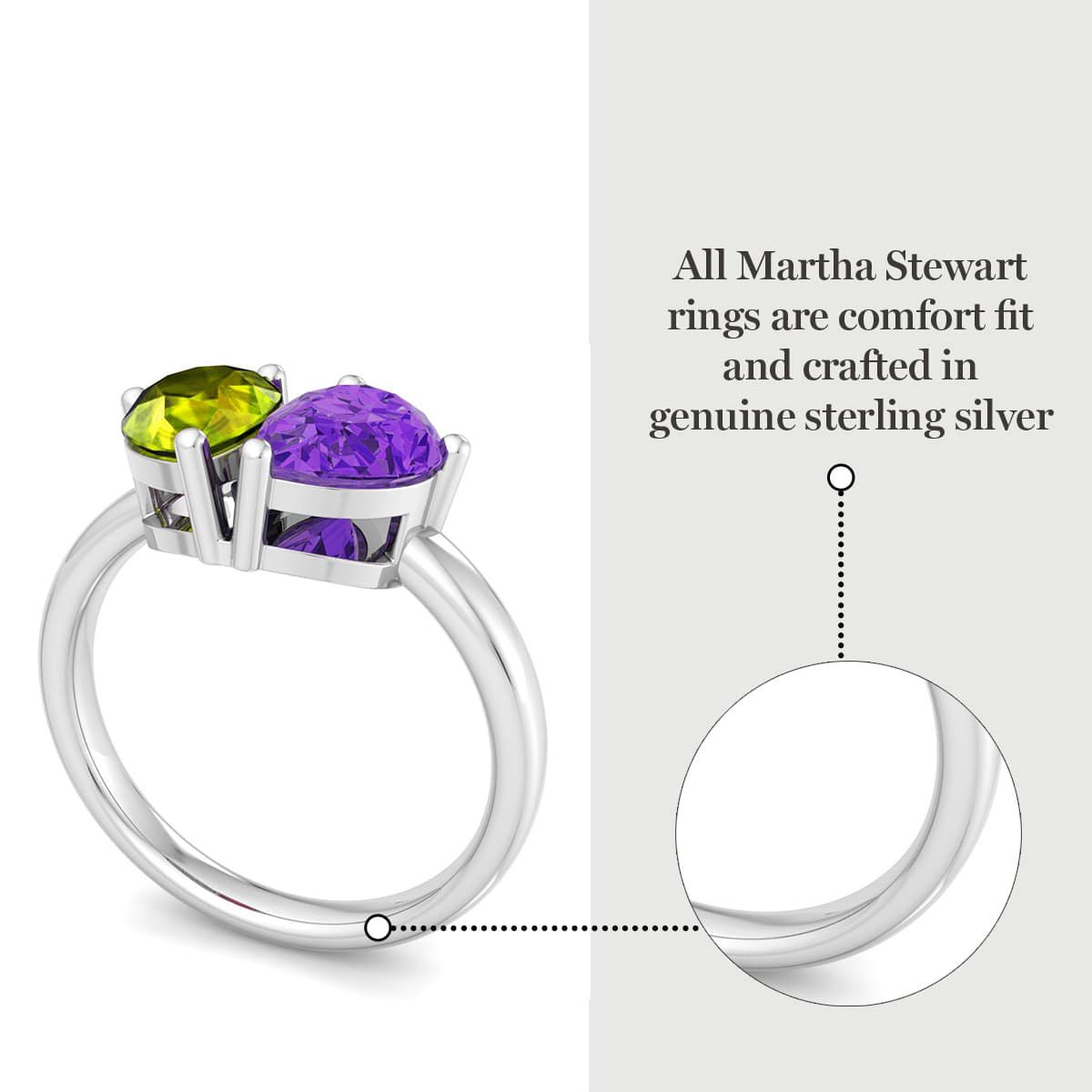 Lab Created Martha Stewart 2 Carat Peridot and Amethyst Two Stone Ring In Sterling Silver