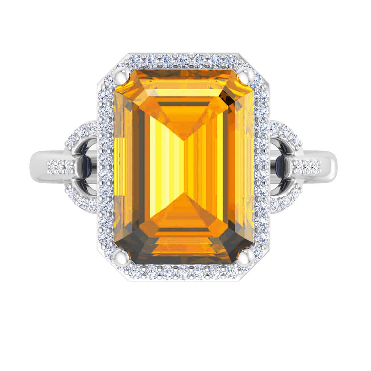Lab Created Martha Stewart 7 1/3 Carat Emerald Cut Gemstone and Lab Grown Diamond Halo Ring In Sterling Silver