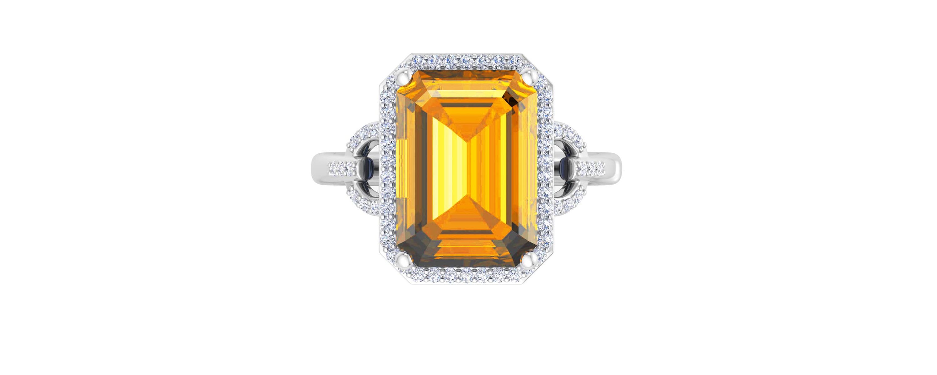Lab Created Martha Stewart 7 1/3 Carat Emerald Cut Gemstone and Lab Grown Diamond Halo Ring In Sterling Silver