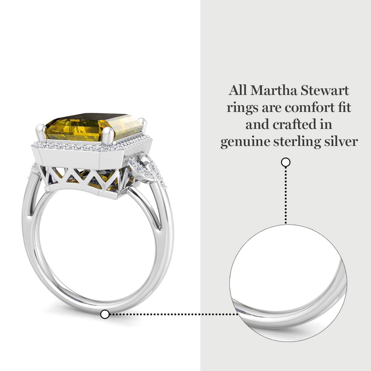 Lab Created Martha Stewart 7 1/3 Carat Emerald Cut Gemstone and Lab Grown Diamond Halo Ring In Sterling Silver