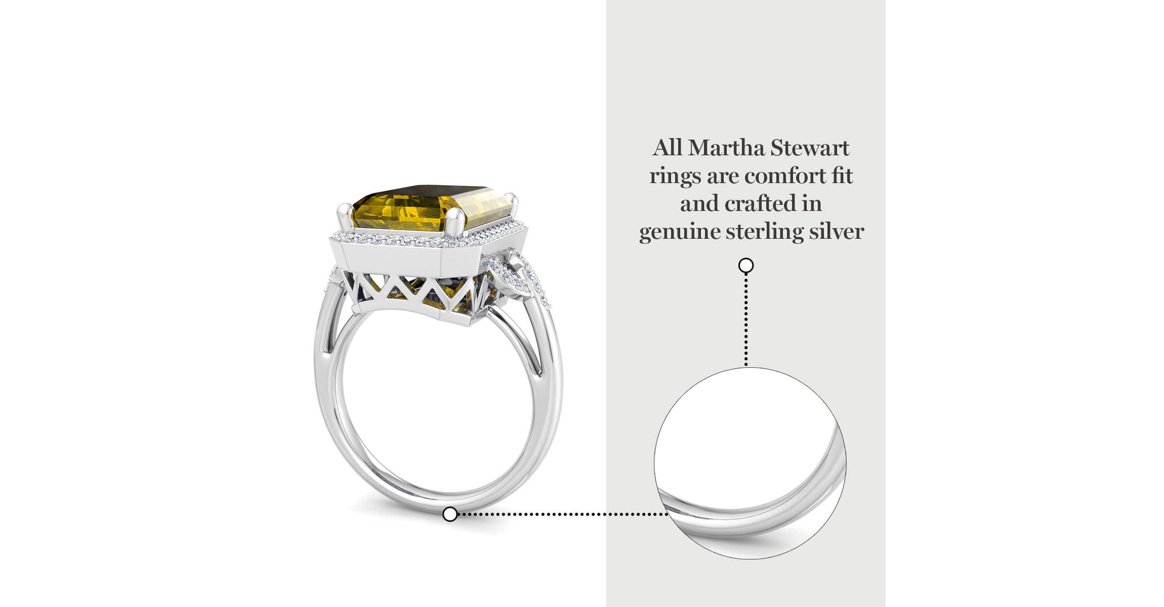 Lab Created Martha Stewart 7 1/3 Carat Emerald Cut Gemstone and Lab Grown Diamond Halo Ring In Sterling Silver