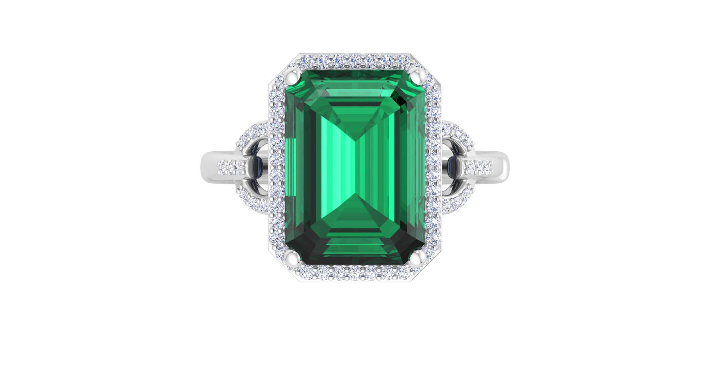 Lab Created Martha Stewart 7 1/3 Carat Emerald Cut Gemstone and Lab Grown Diamond Halo Ring In Sterling Silver