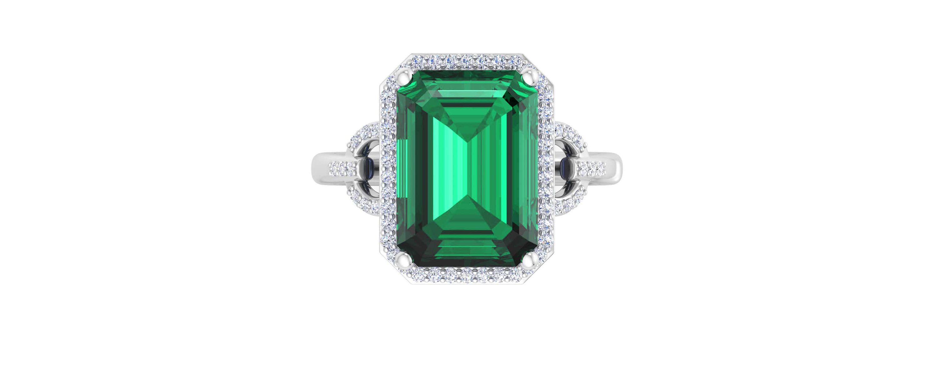 Lab Created Martha Stewart 7 1/3 Carat Emerald Cut Gemstone and Lab Grown Diamond Halo Ring In Sterling Silver