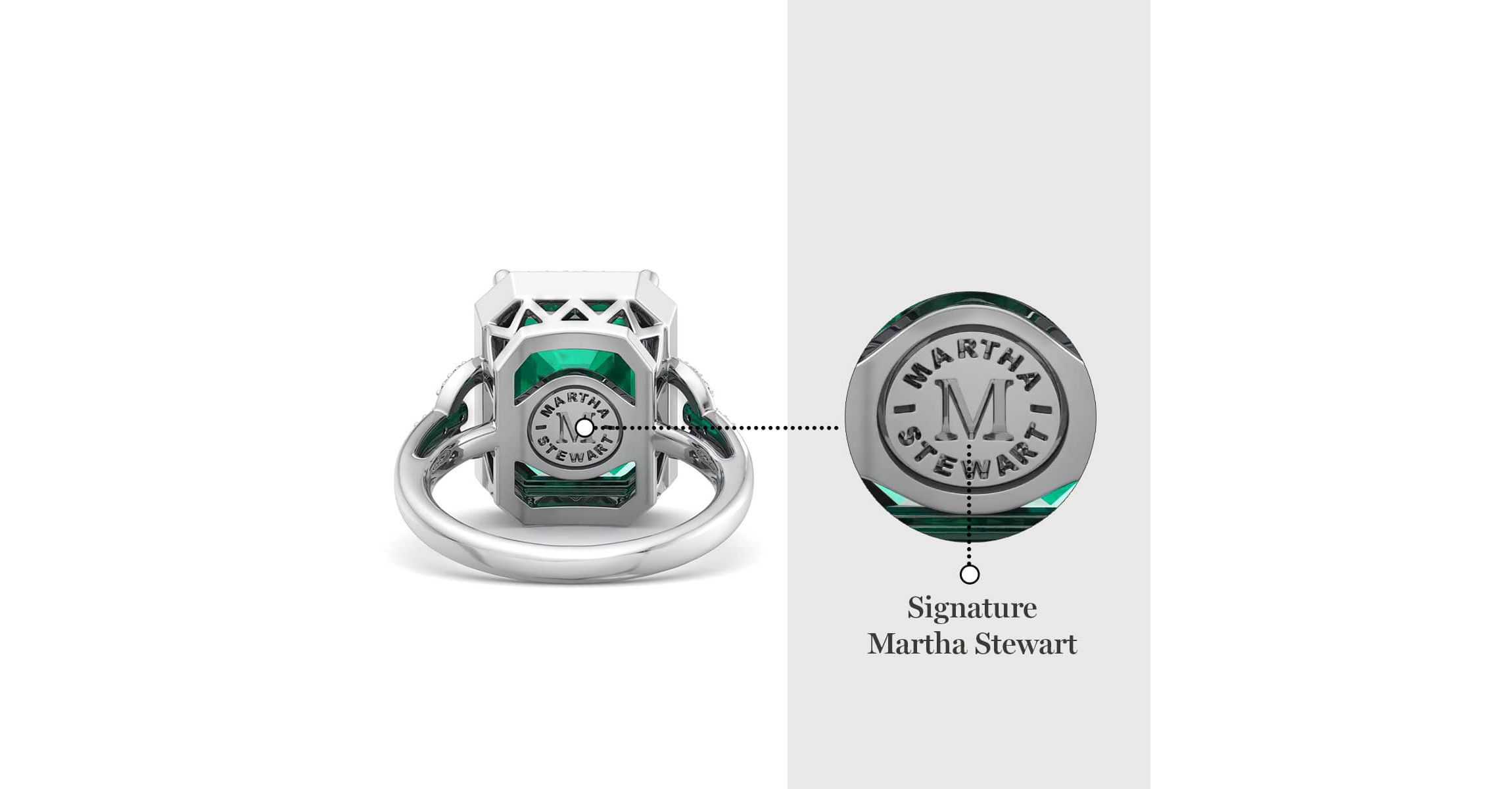 Lab Created Martha Stewart 7 1/3 Carat Emerald Cut Gemstone and Lab Grown Diamond Halo Ring In Sterling Silver