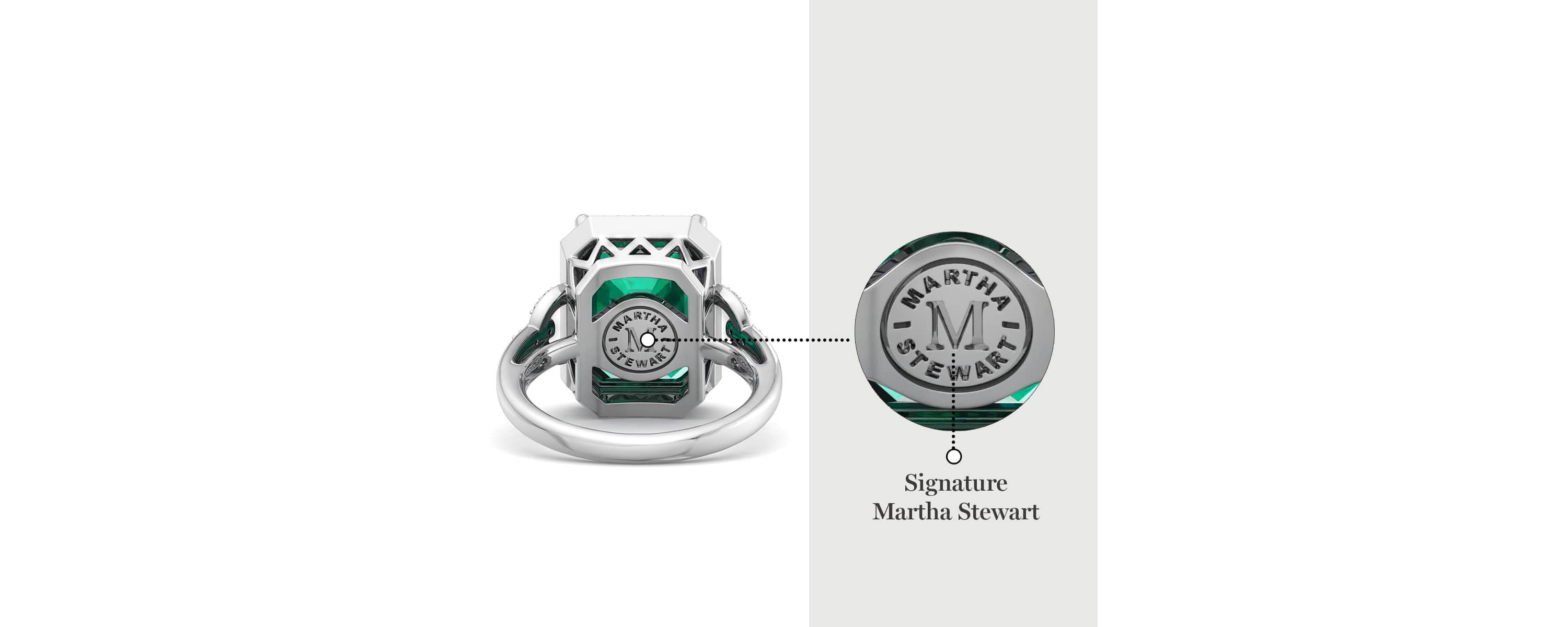 Lab Created Martha Stewart 7 1/3 Carat Emerald Cut Gemstone and Lab Grown Diamond Halo Ring In Sterling Silver